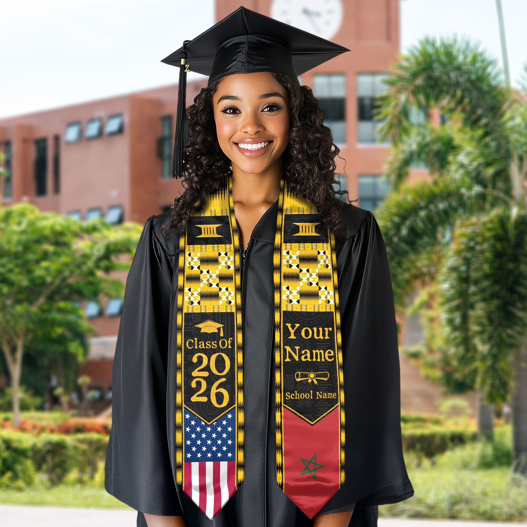 Customized Morocco Graduation Stole with Patriotic Flag Identity Style, Graduation Sash 2026