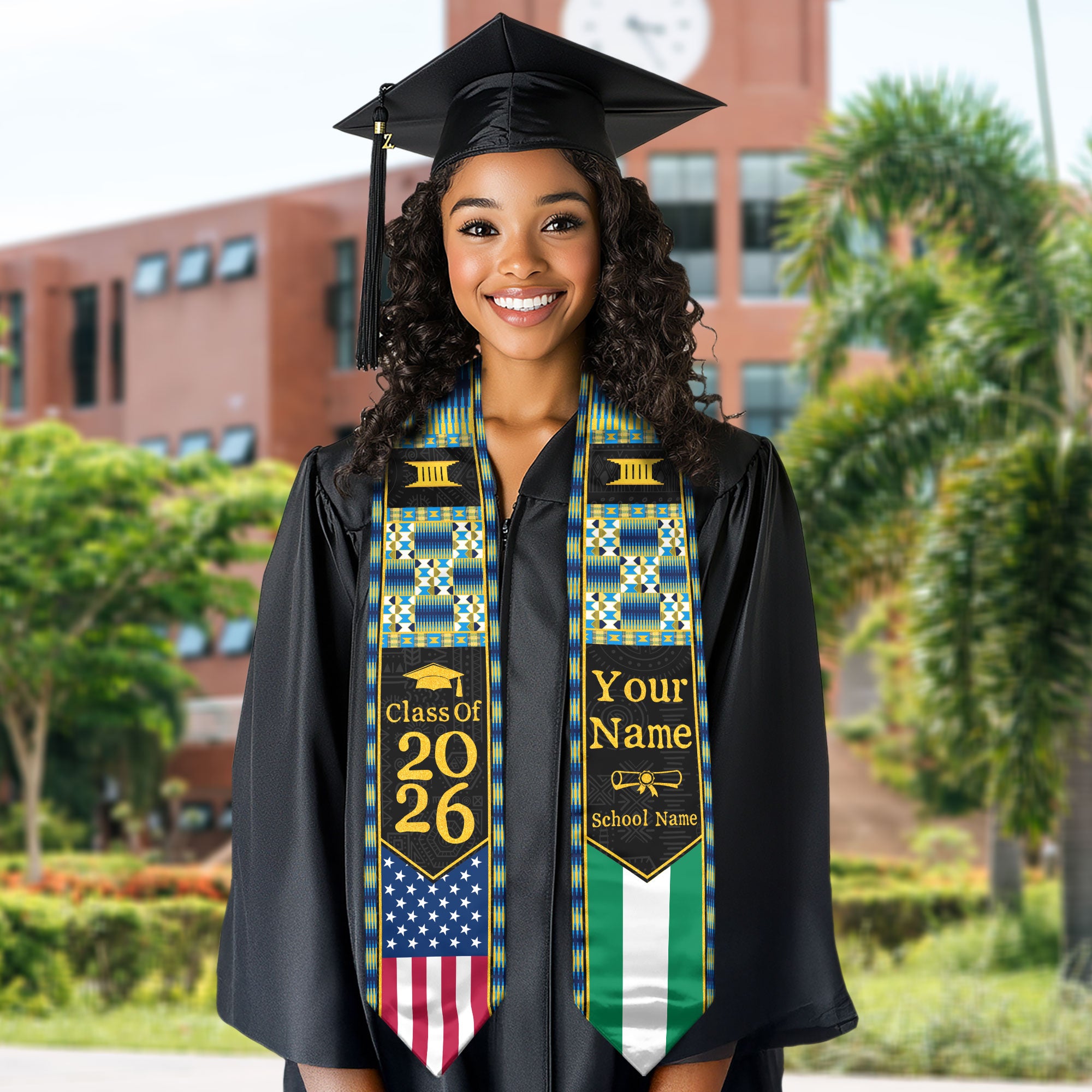 Customized Nigeria Graduation Stole Featuring Nigerian Flag Heritage Design, Graduation Sash Class of 2026