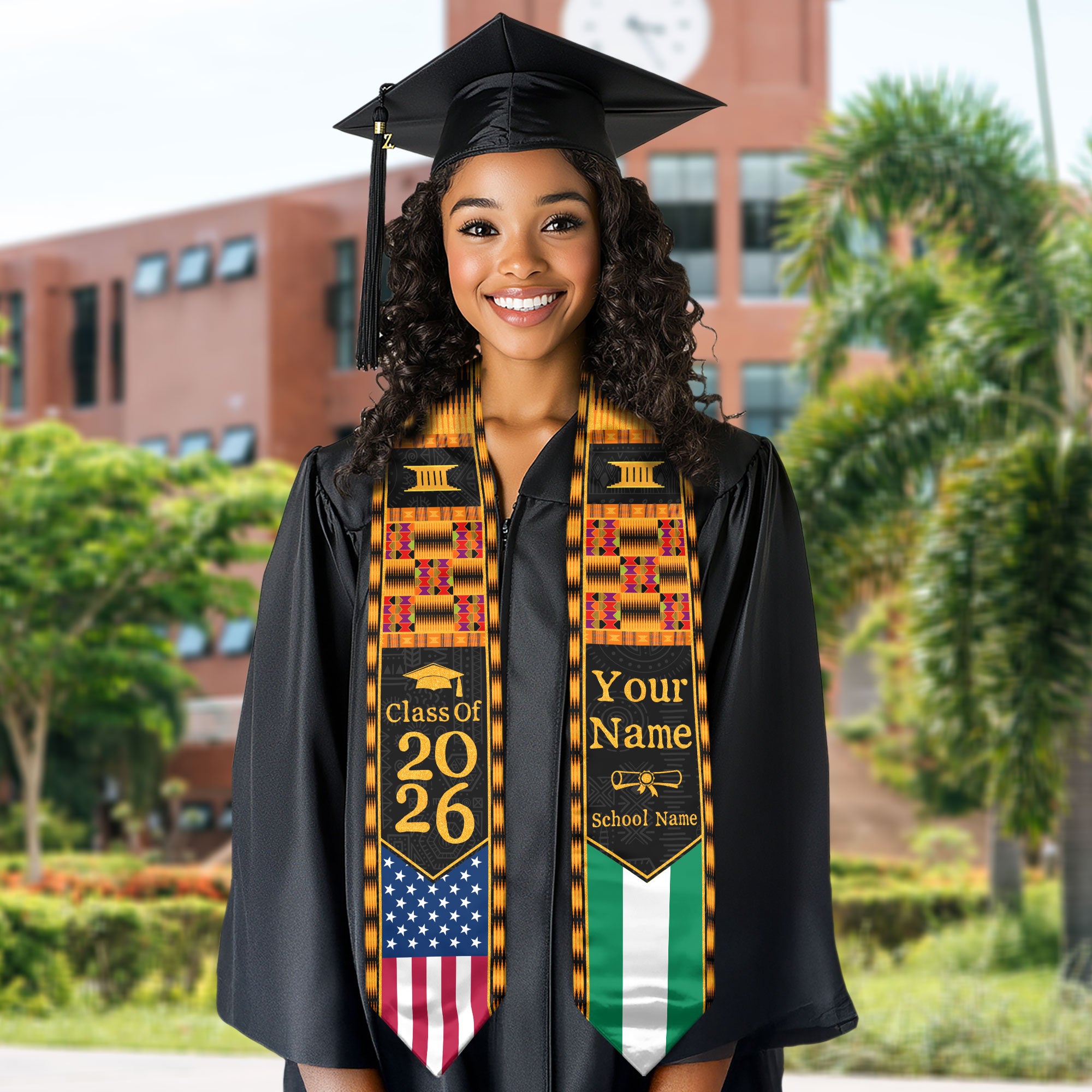 Customized Graduation Stole Nigeria Showcasing Cultural Flag Pride, Graduation Sash Class of 2026