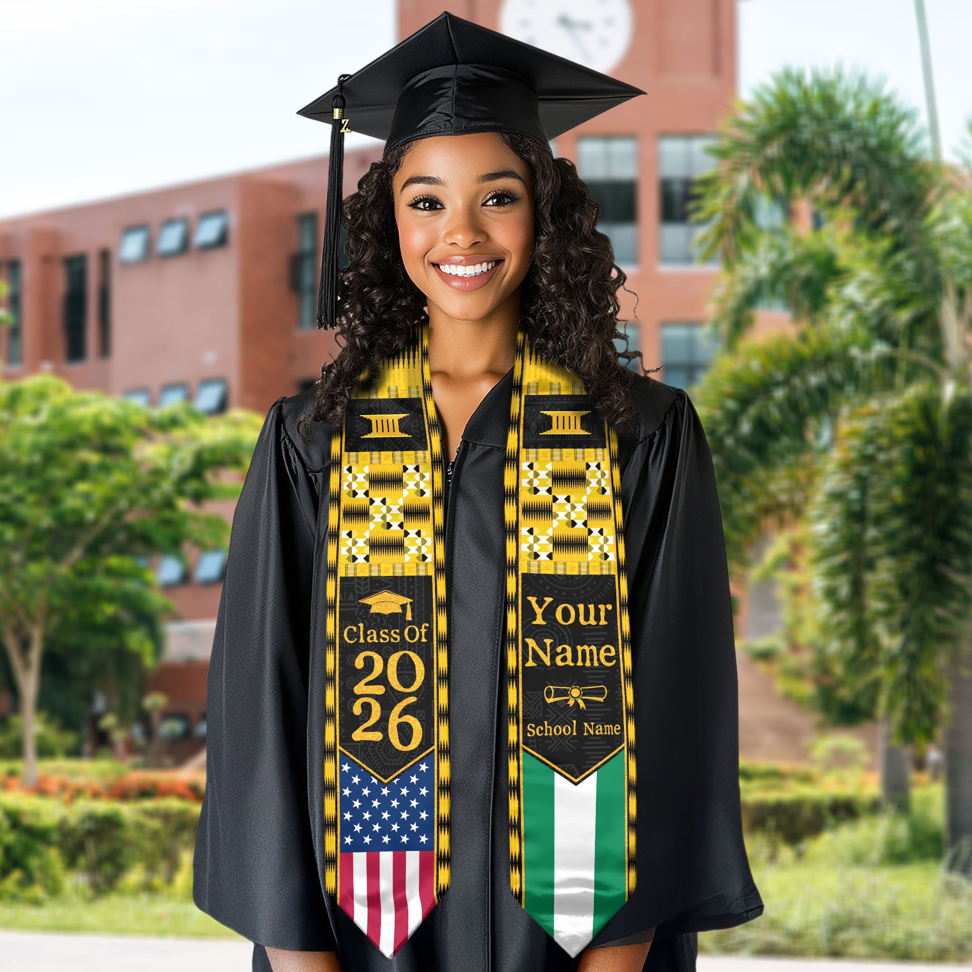 Customized Nigeria Graduation Stole with Patriotic Flag Color Design, Graduation Sash 2026