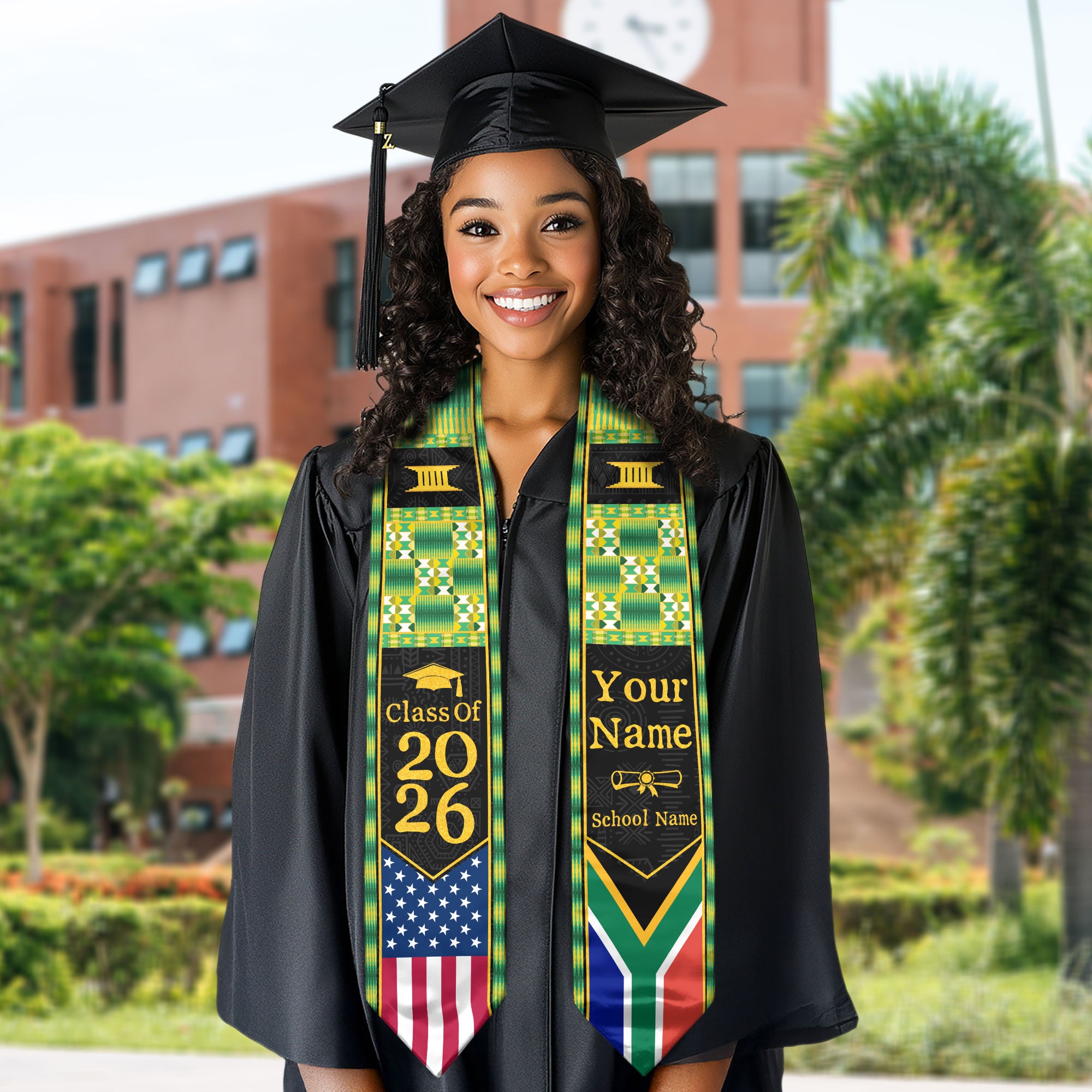 Customized South African Graduation Stole Featuring National Flag Style, Graduation Sash Class of 2026