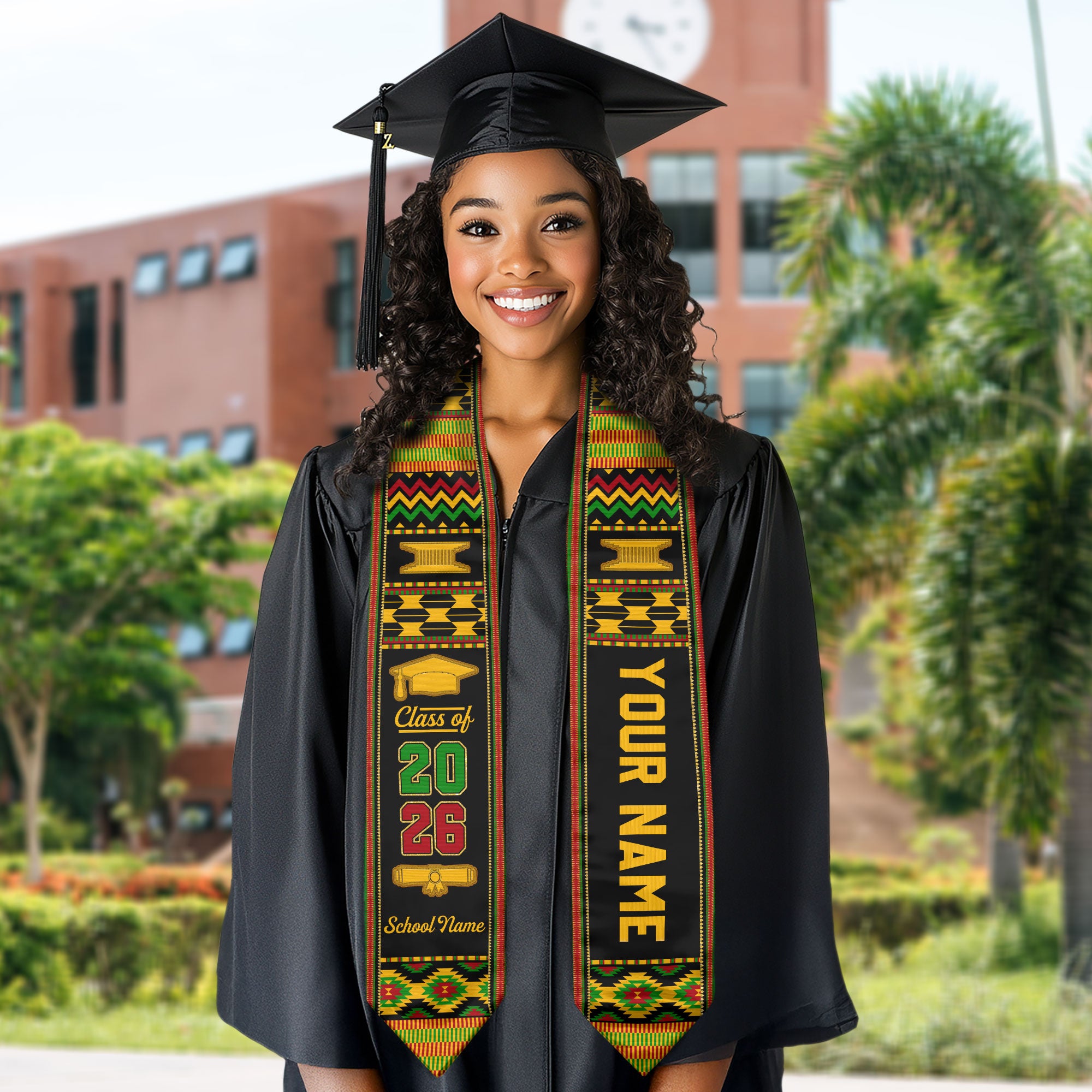 Africa Graduation Stole 2026, African Flag Sash, Tailored Detail for Class of 2026 Grads