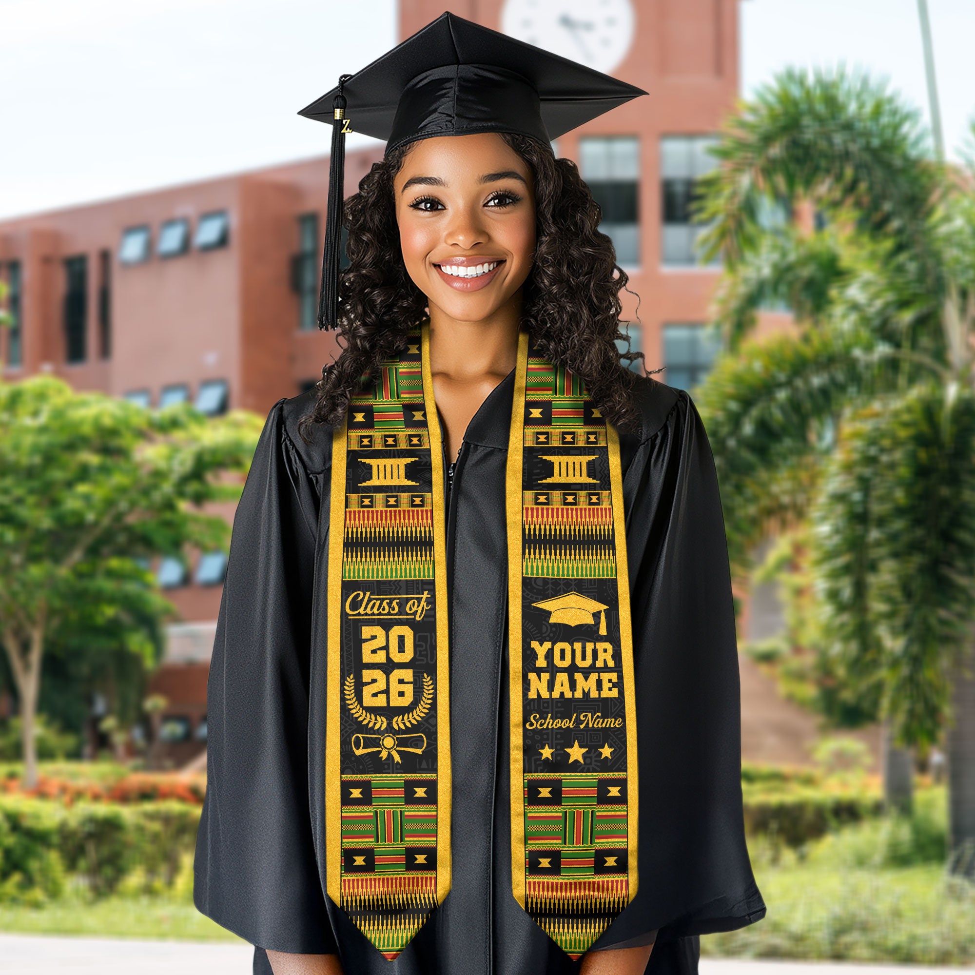 Class of 2026 Africa Graduation Sash, African Flag Stole, Custom-Ready Graduation Style