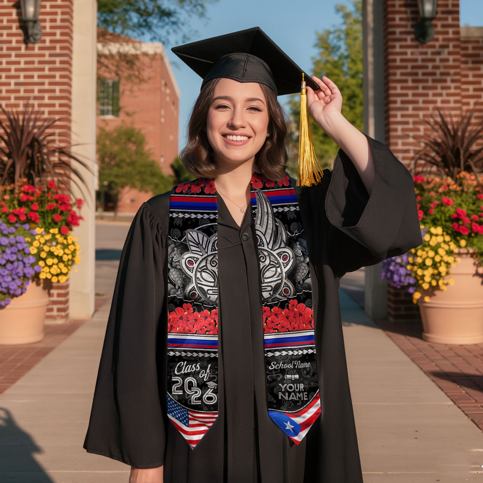Puerto Rican Flag Graduation Sash 2026, PR Graduation Stole, Custom Detail for Graduates
