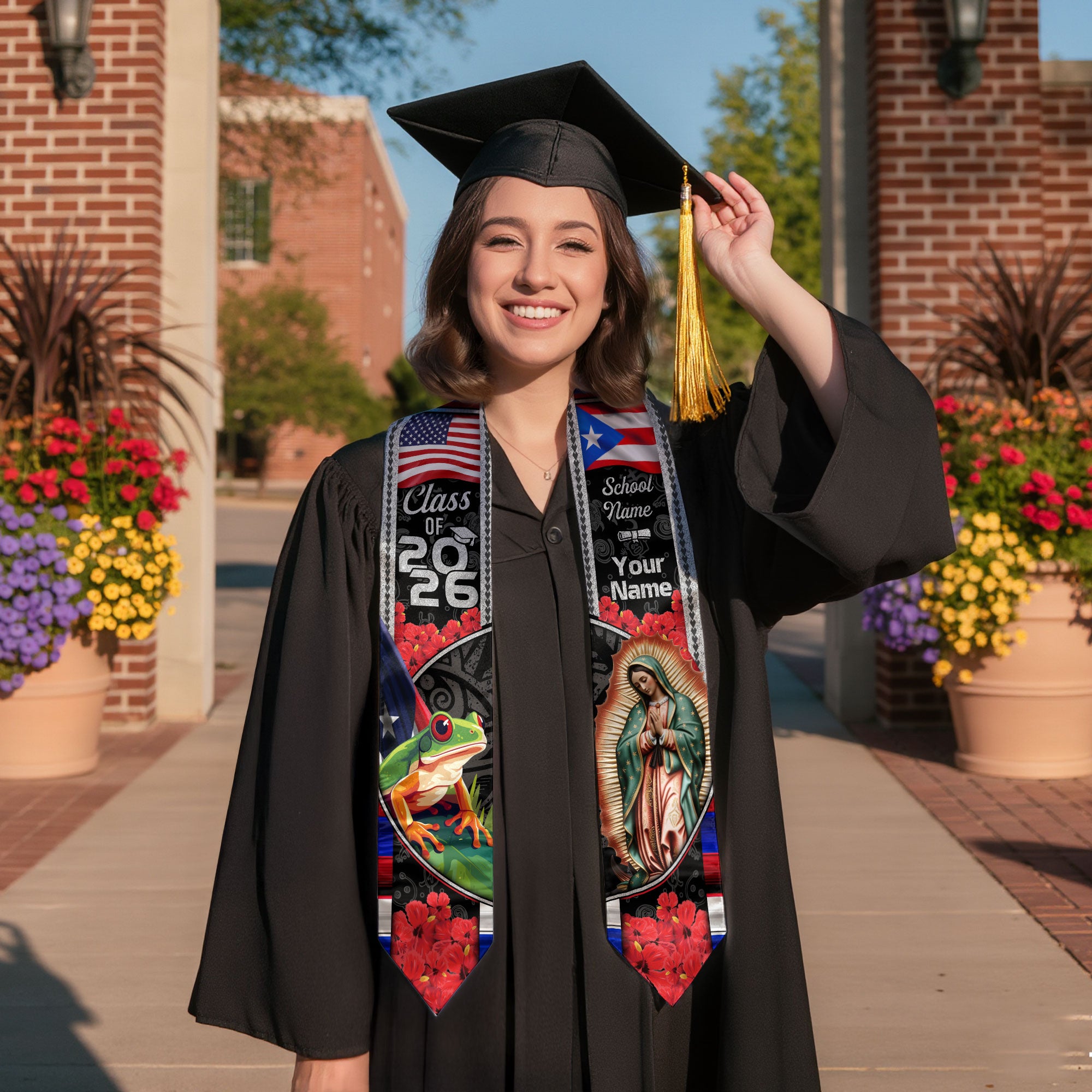 Puerto Rico Flag Graduation Stole 2026, Puerto Rican Grad Sash, Custom Finish for Grads