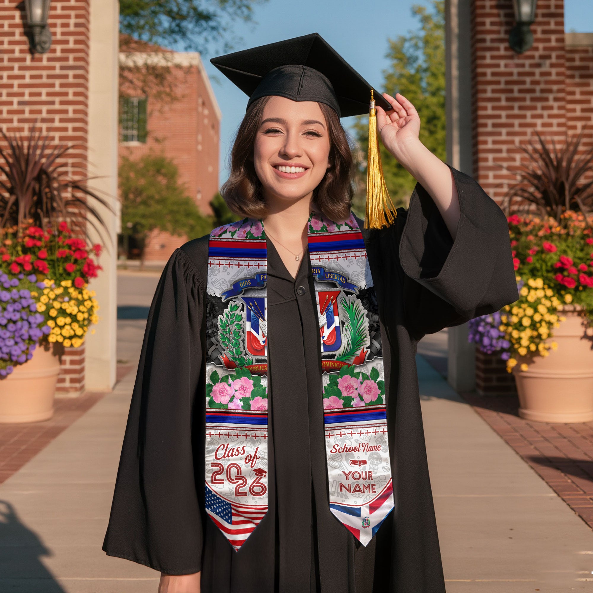 Customized Dominican Graduation Stole with National Flag Design, Graduation Sash 2026