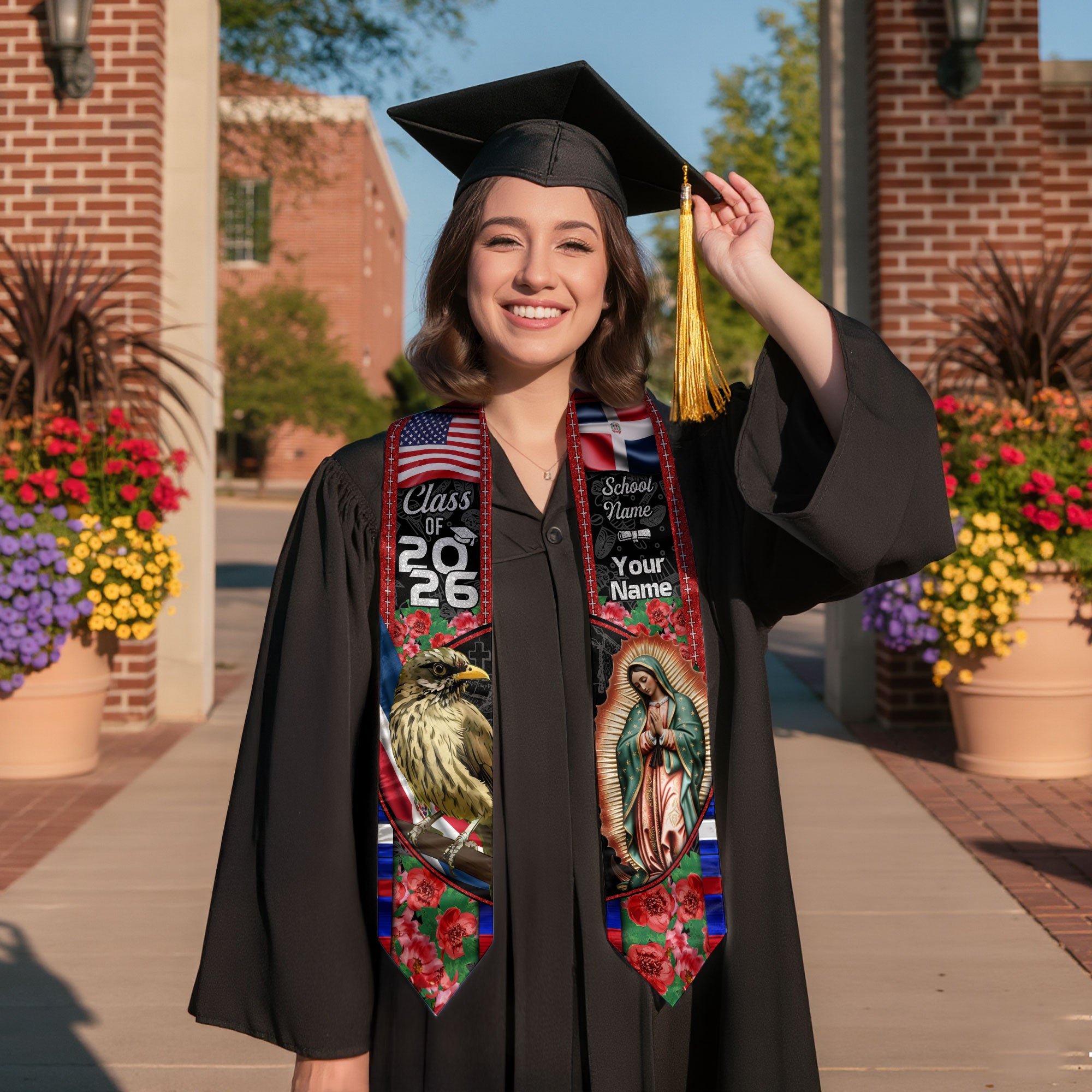 Customized Graduation Stole Dominican Republic, Flag Inspired Sash for Class of 2026