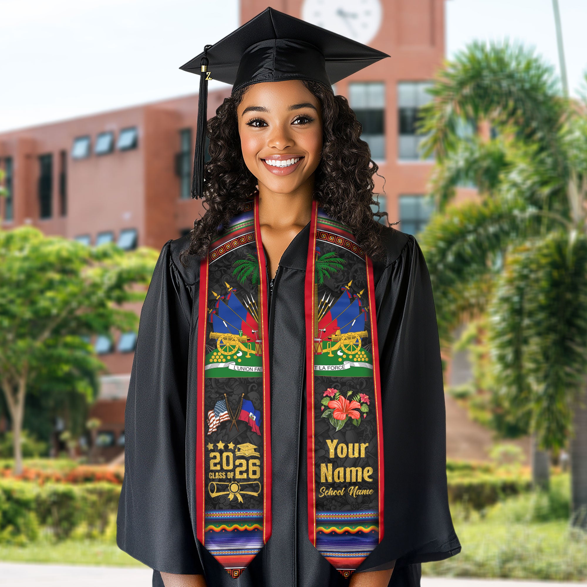 Haiti Graduation Stole 2026, Haitian Flag Sash, Tailored Detail for Class of 2026 Graduates