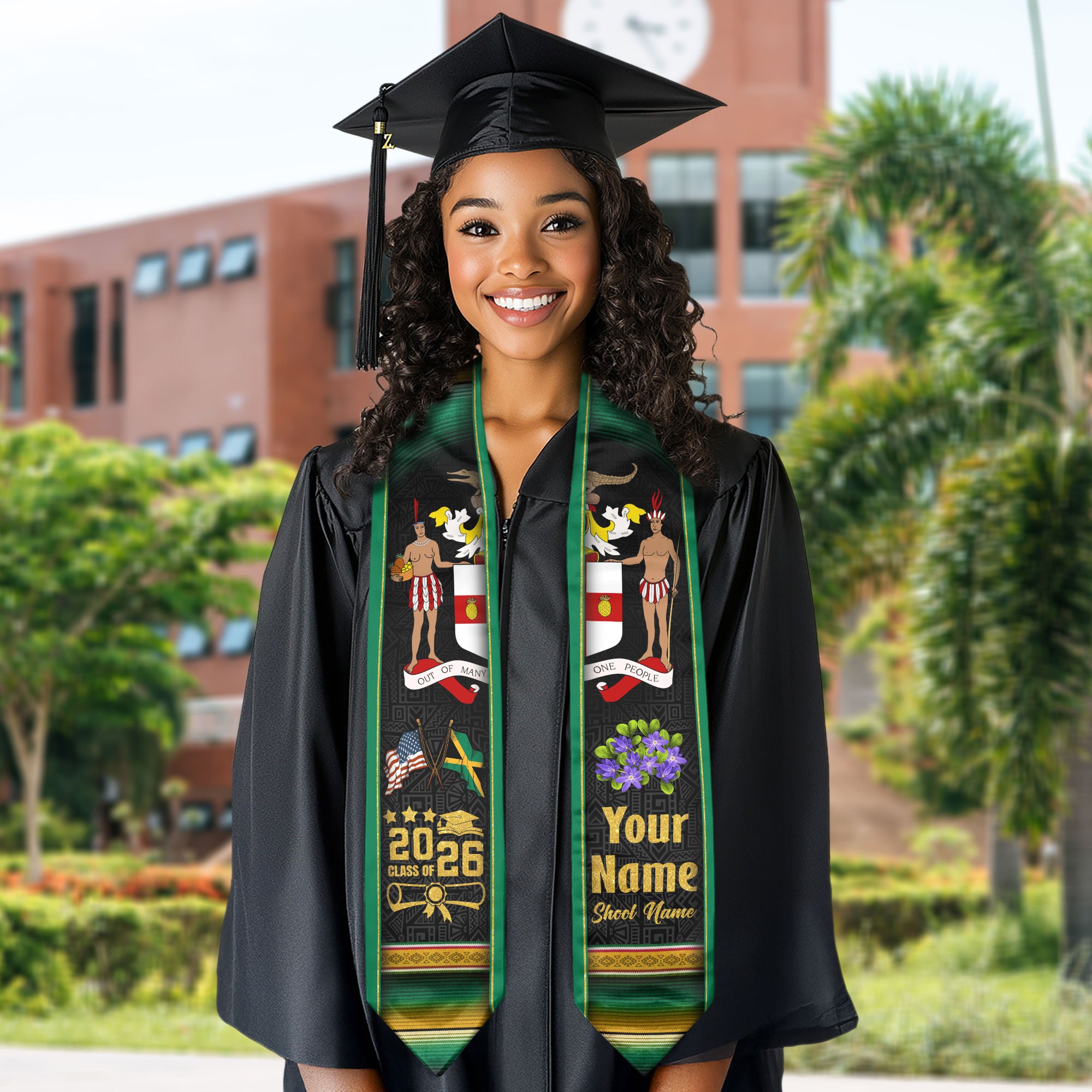 Jamaica Graduation Stole 2026, Jamaican Flag Sash, Custom Touch Option for Class of 2026