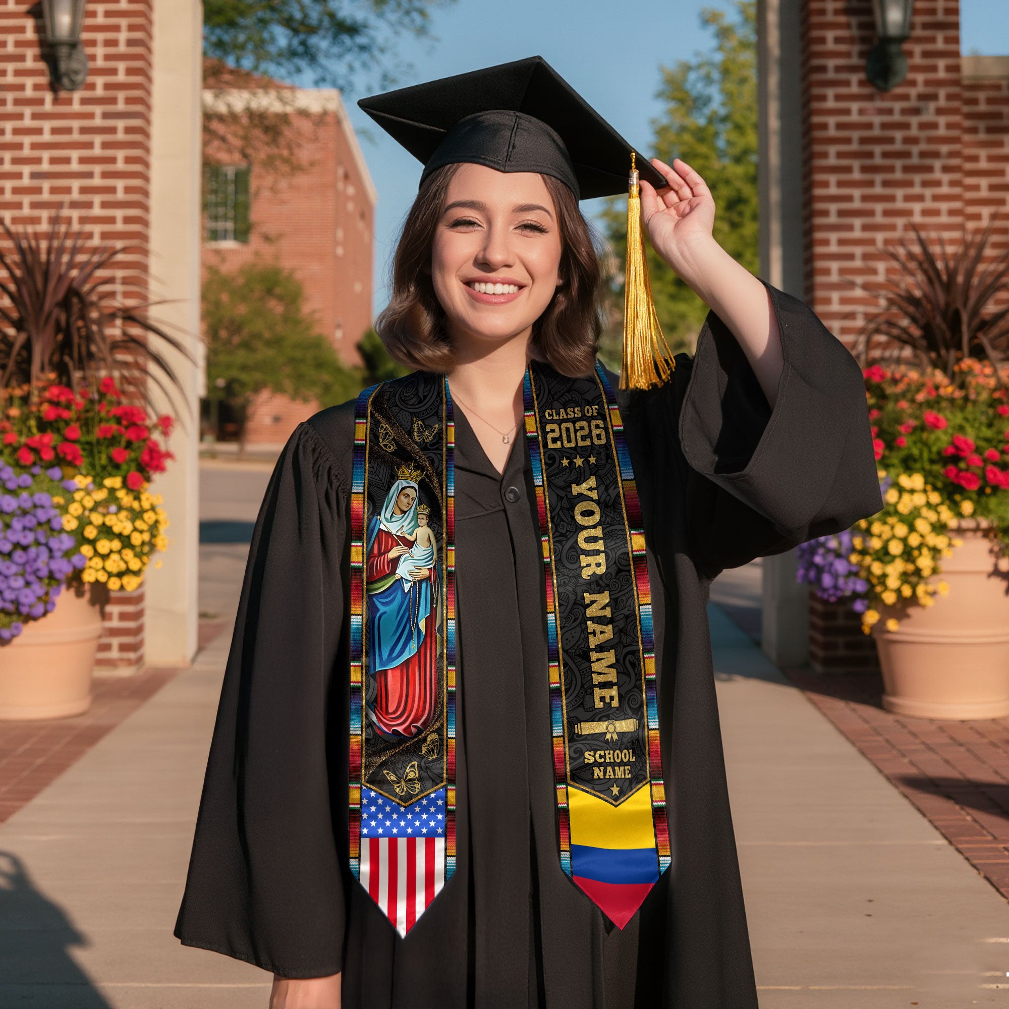 Colombian Flag Graduation Stole 2026, Colombia Sash Stole, Personalize for Grads