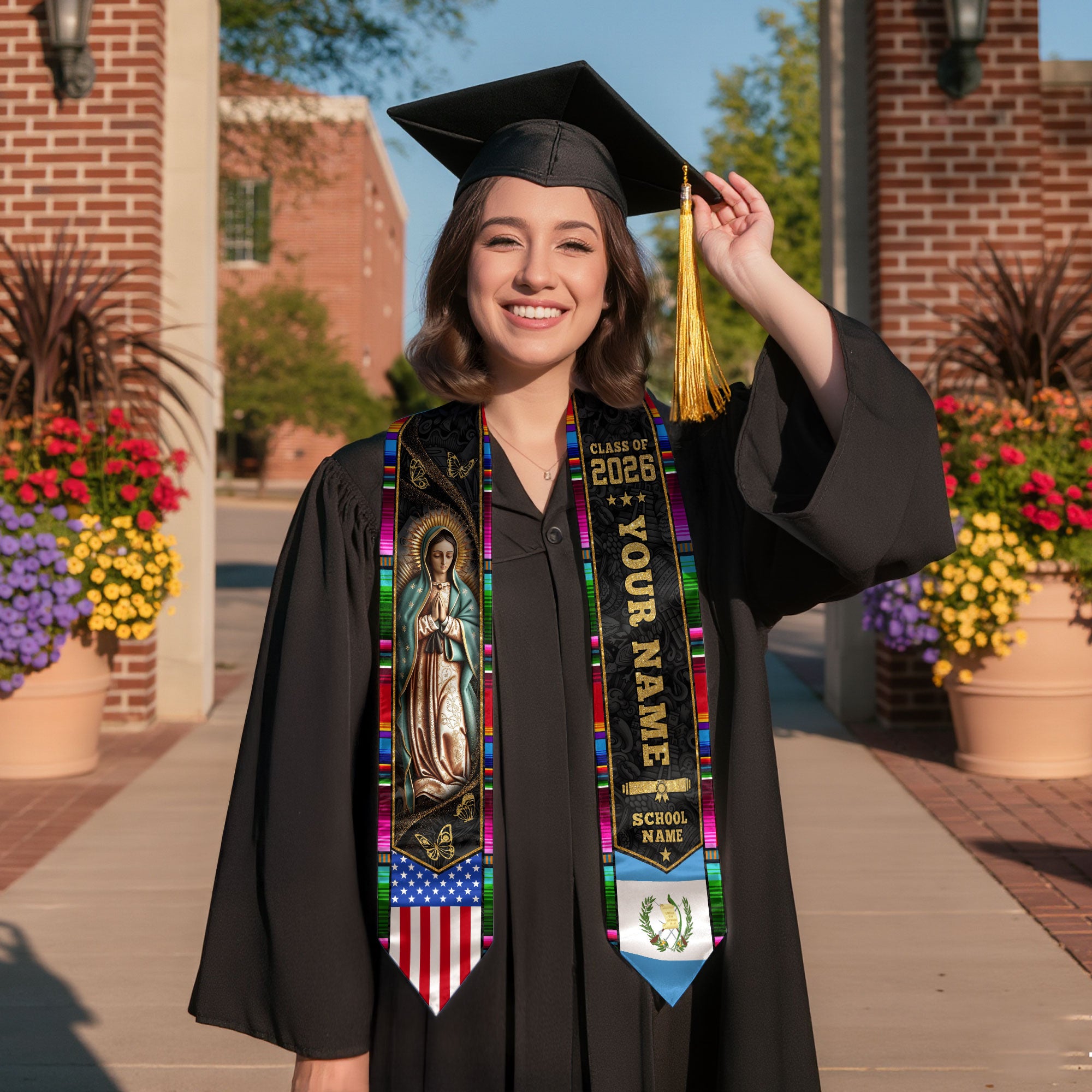 Guatemalan Flag Graduation Sash 2026, Guatemala Grad Stole, Custom Accent Detail