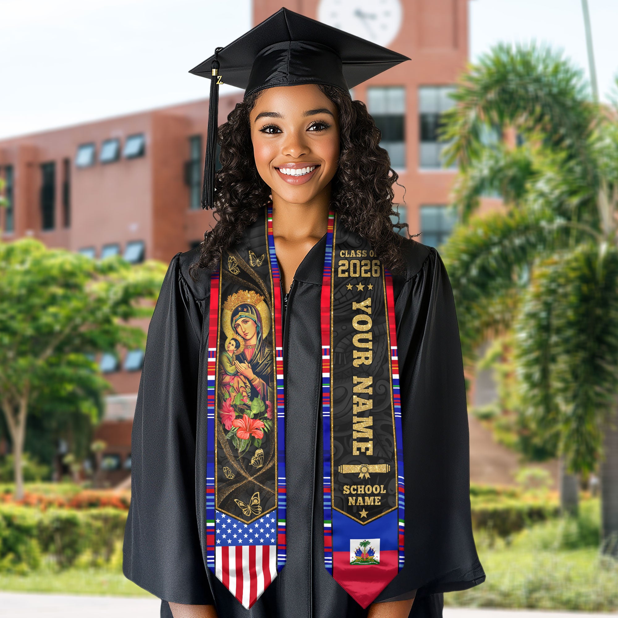 Haitian Flag Graduation Sash 2026, Haiti Graduation Stole, Bespoke Touch for Grads