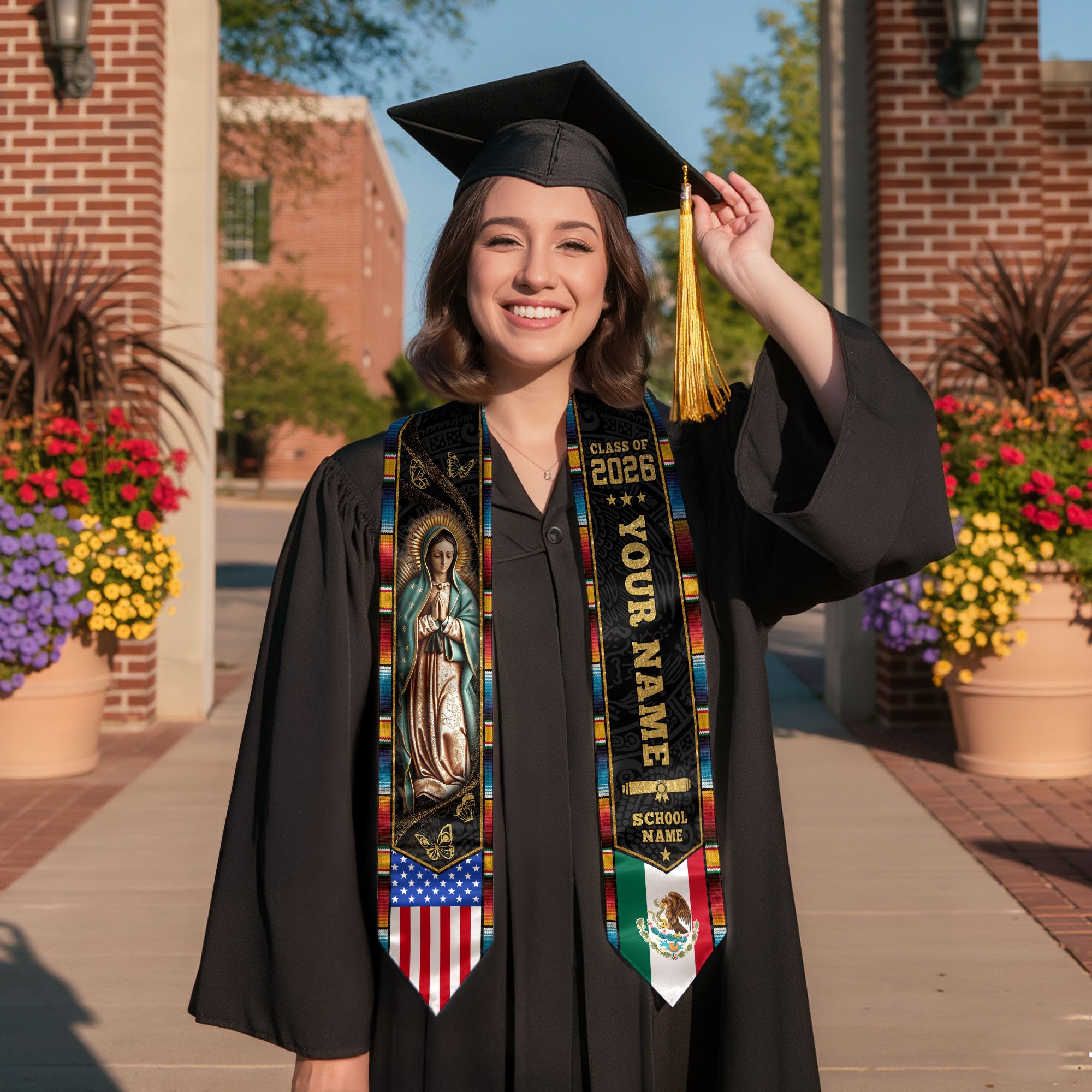 Mexican American Flag Stole 2026, Mexican Graduation Sash, Mexico Graduation Stole Gift