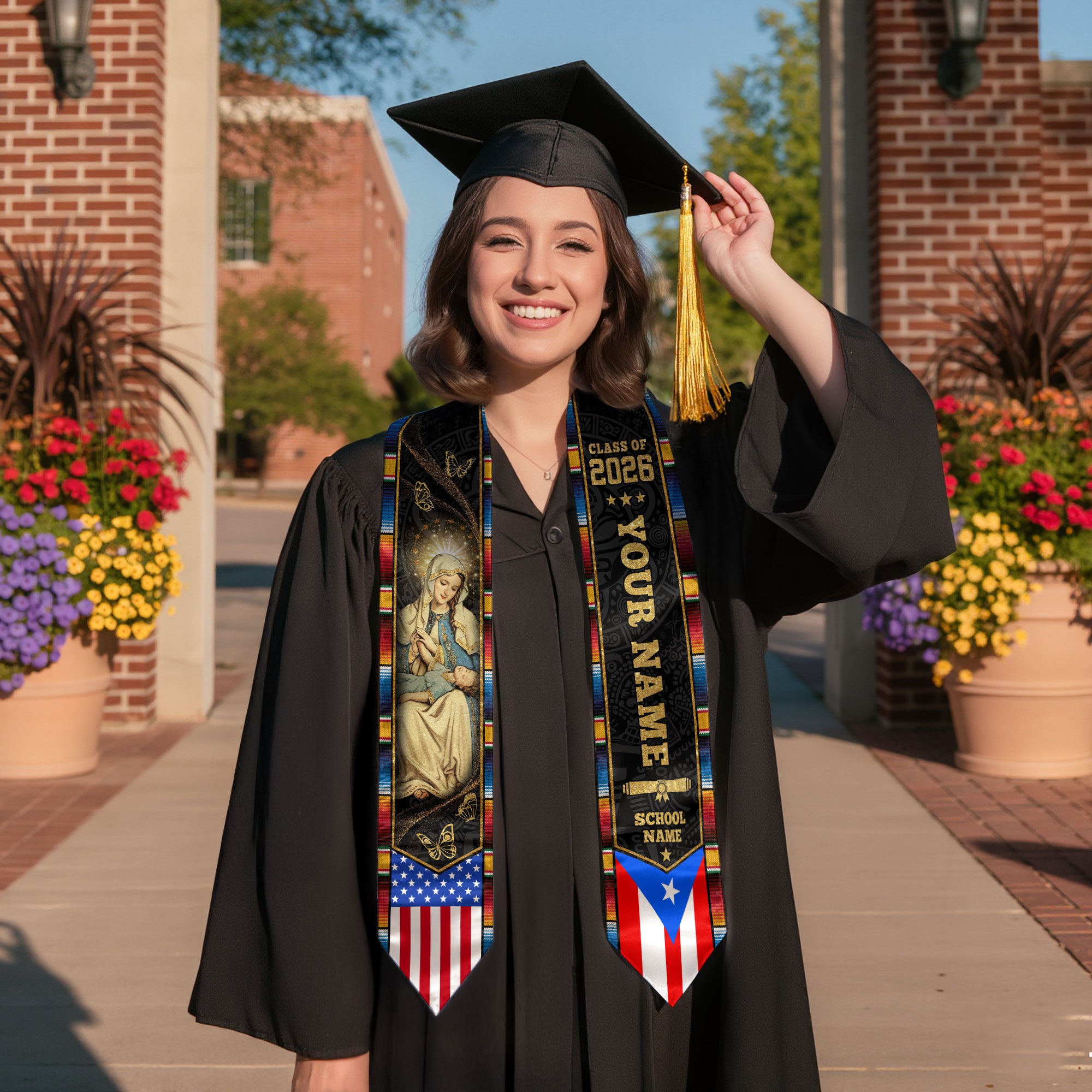 Puerto Rican Flag Graduation Sash 2026, Puerto Rico Graduation Stole, Bespoke Touch