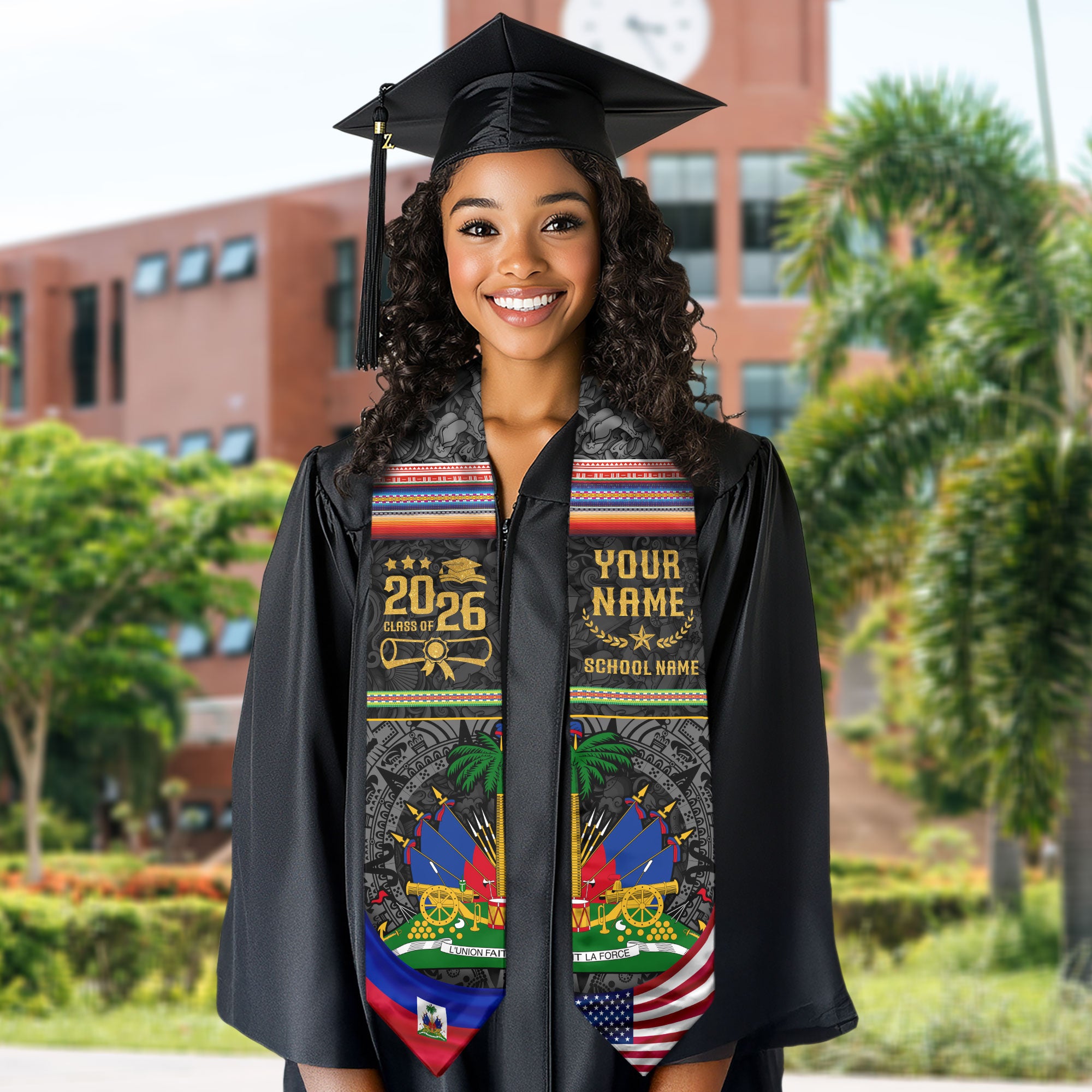 Haiti Flag Graduation Stole 2026, Haitian Grad Sash, Signature Finish for 2026 Grads