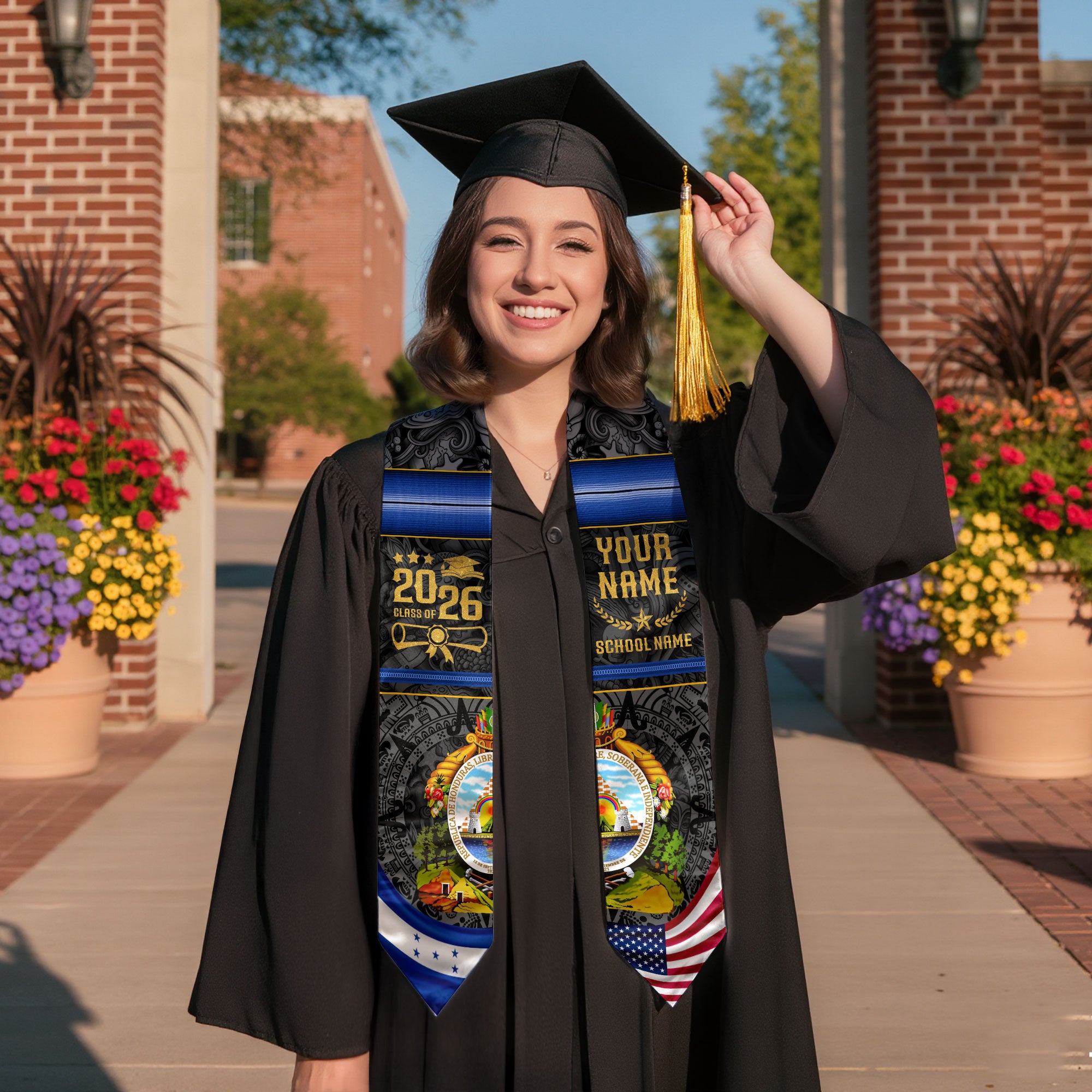 Honduras Flag Graduation Stole 2026, Honduran Grad Sash, Signature Finish for 2026