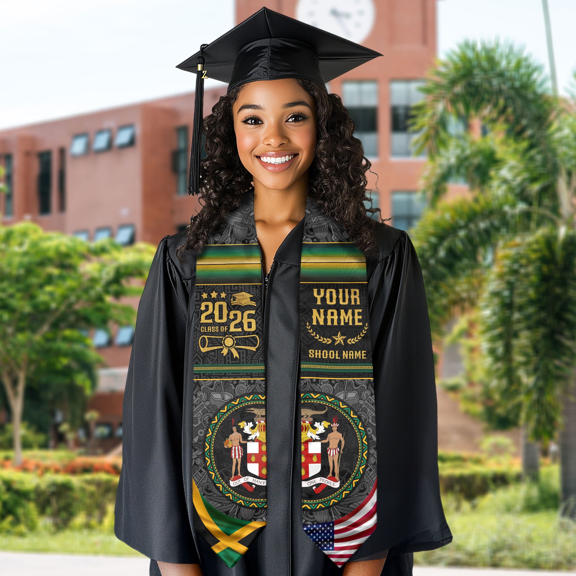 Jamaica Graduation Sash 2026, Jamaican Flag Graduation Stole, Custom Accent for 2026