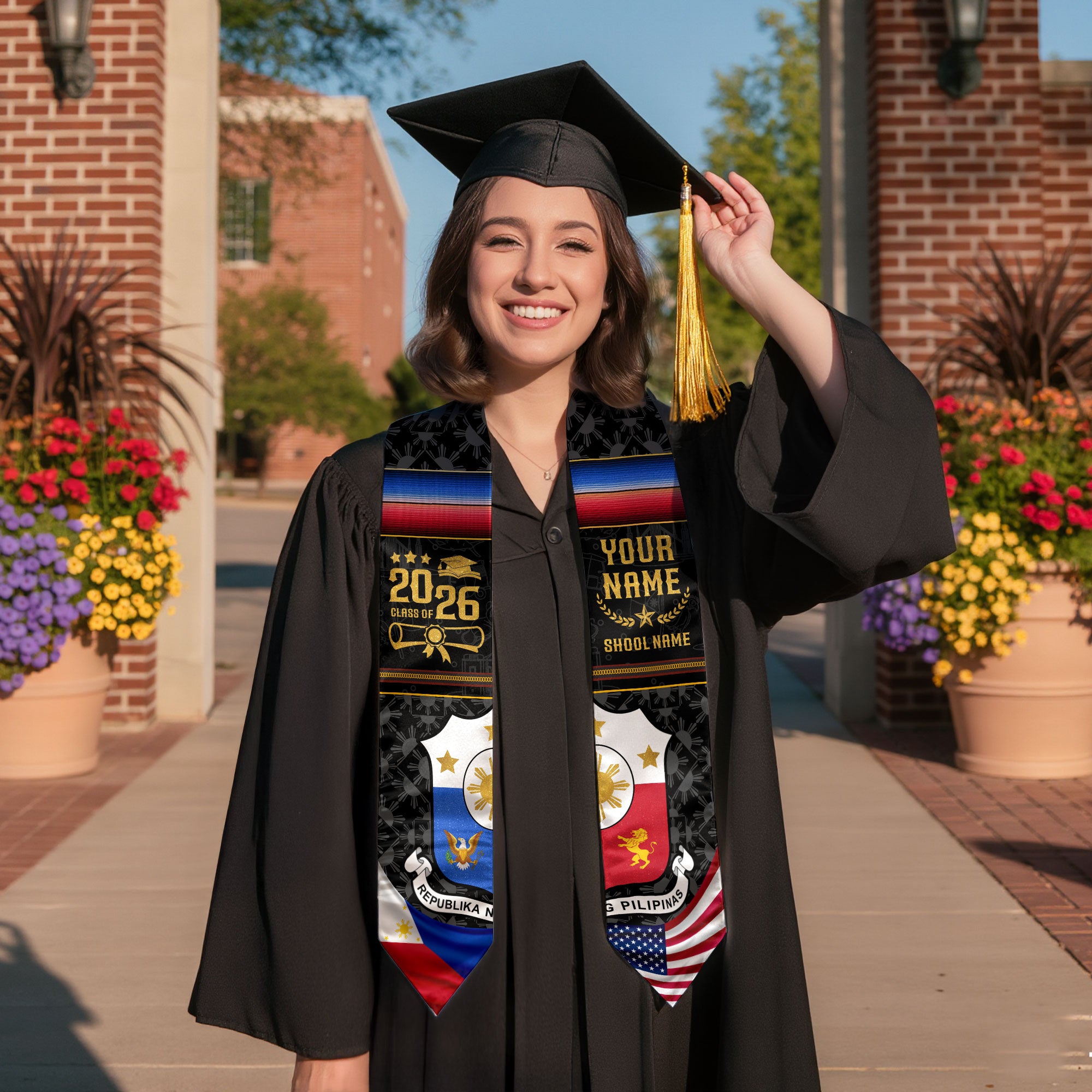 Philippines Flag Graduation Stole 2026, Filipino Grad Sash, Signature Custom Finish 2026