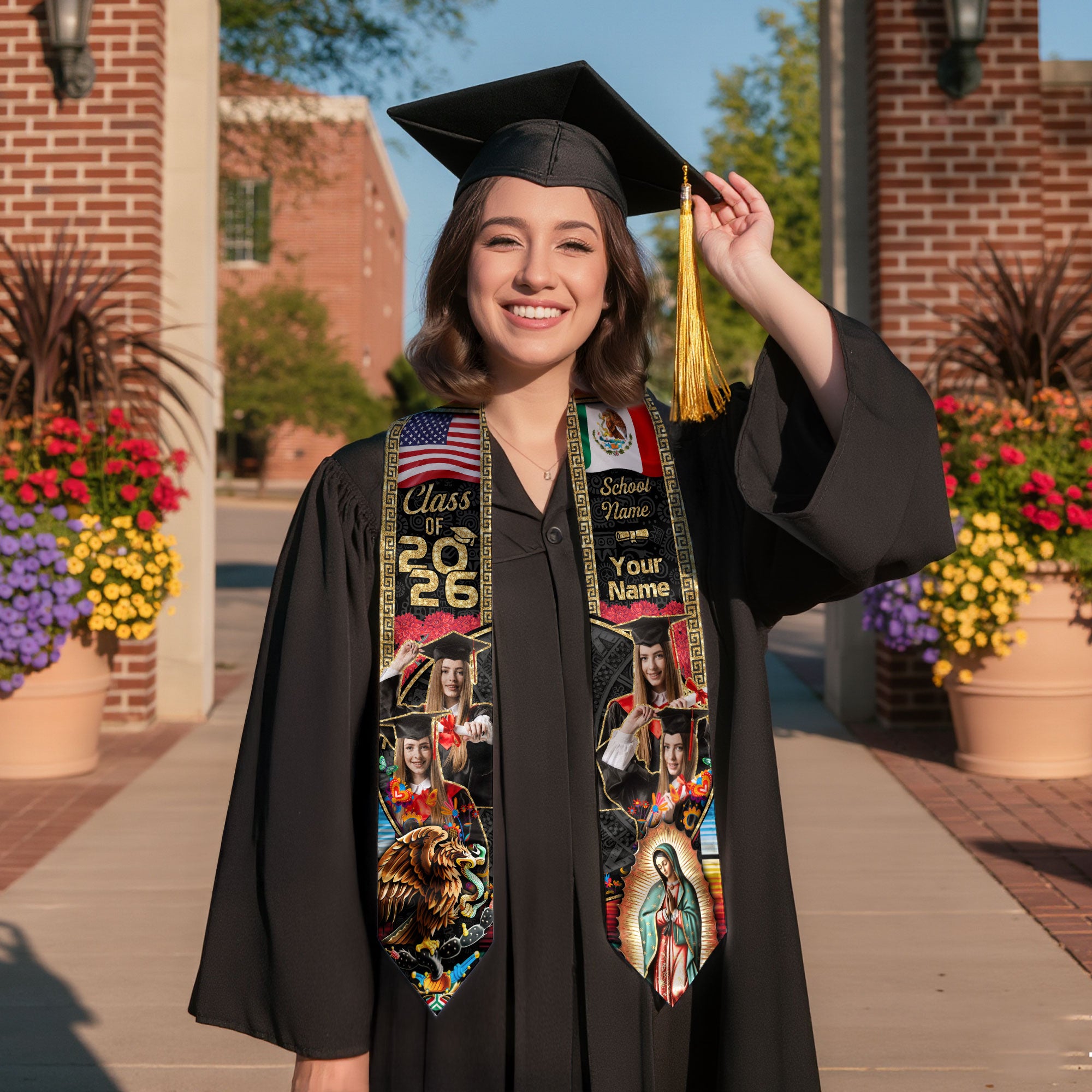 Mexico Graduation Sash 2026, Mexican Flag Graduation Stole, Custom Finish for Graduates