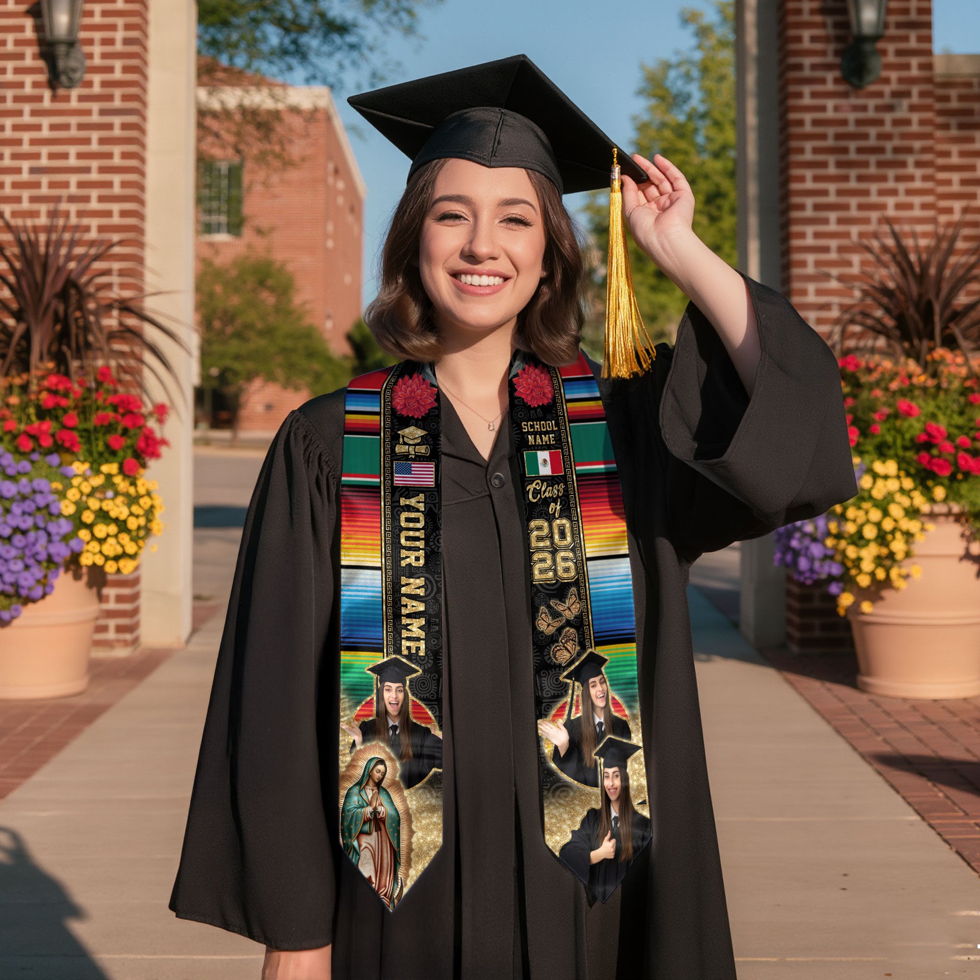 Mexican Flag Graduation Stole 2026, Mexico Stole Sash, Custom Detail Choice for 2026