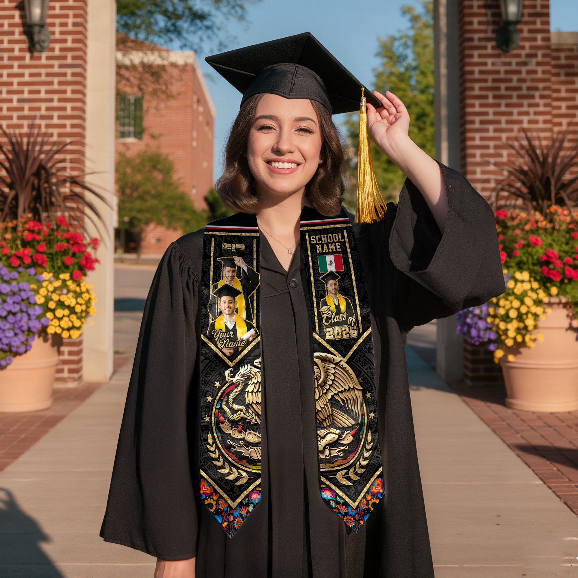 Mexico Graduation Stole 2026, Mexican Flag Sash, Graduation Stole with Custom Accent