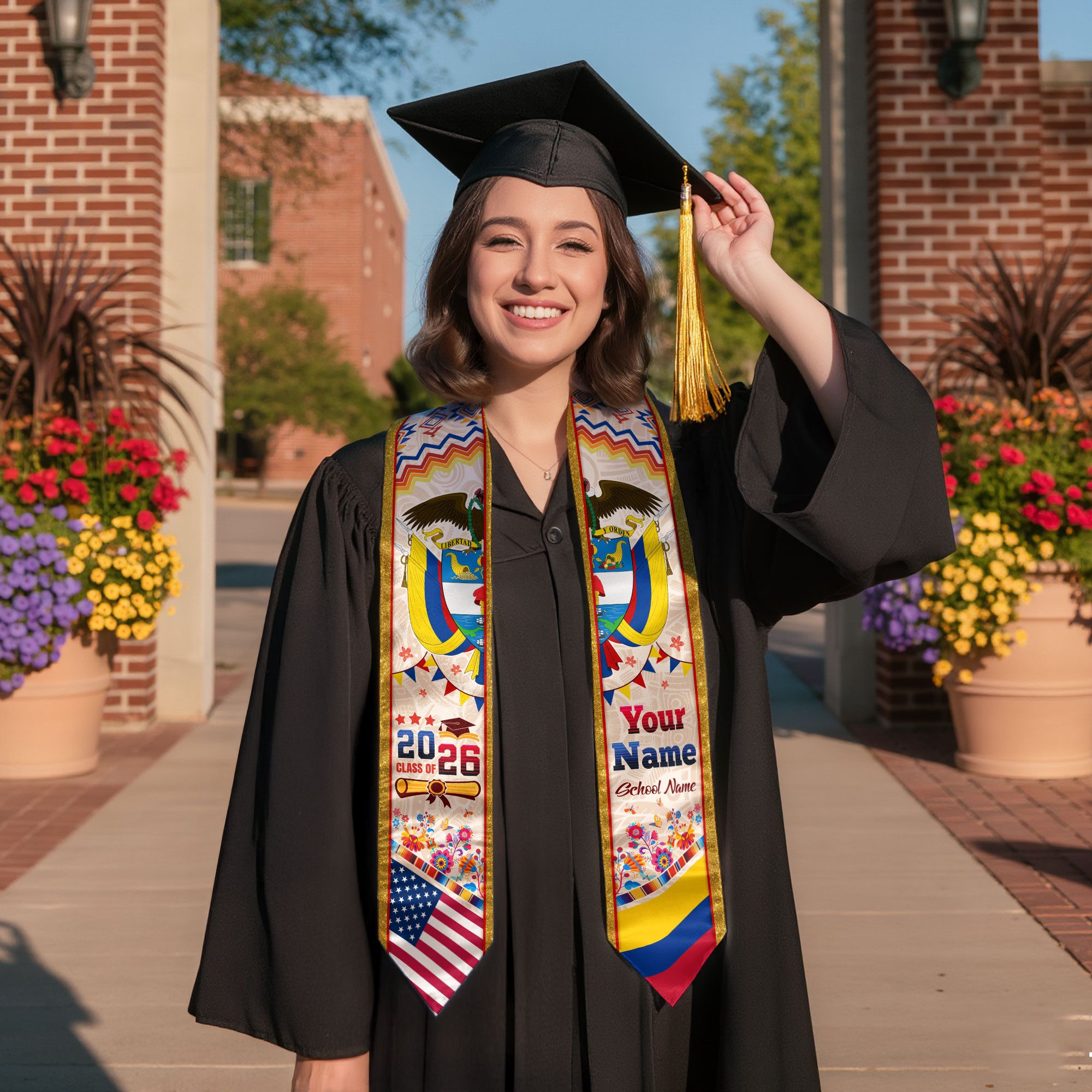 Colombia Graduation Stole 2026, Colombian Flag Sash, Custom Touch Option for Class of 2026