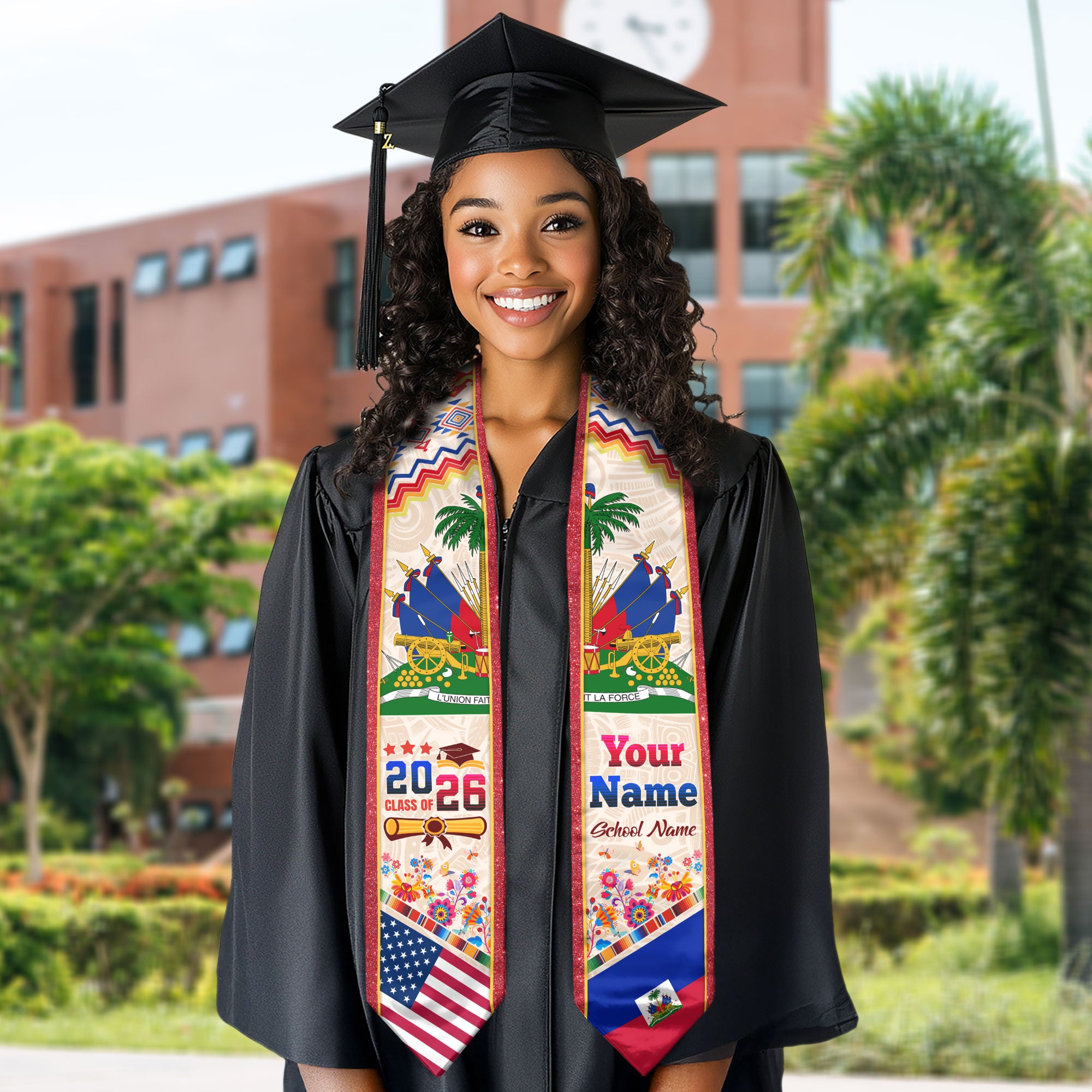 Haiti Graduation Stole 2026, Haitian Flag Sash, Custom Touch Option for Class of 2026