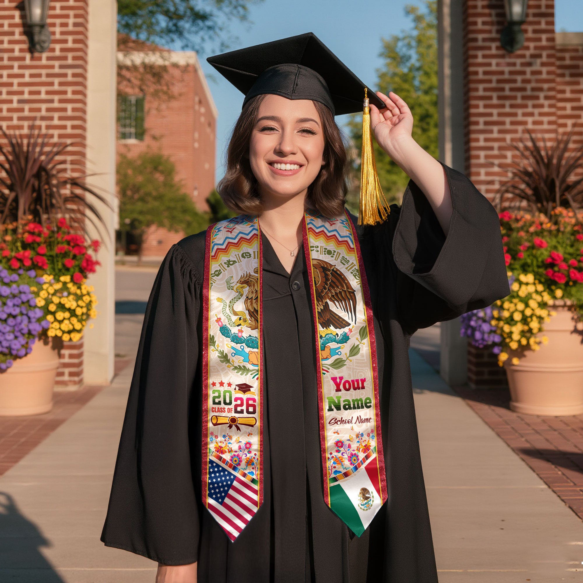 Mexico Graduation Stole 2026, Mexican Flag Sash, Custom Touch Option for Class of 2026
