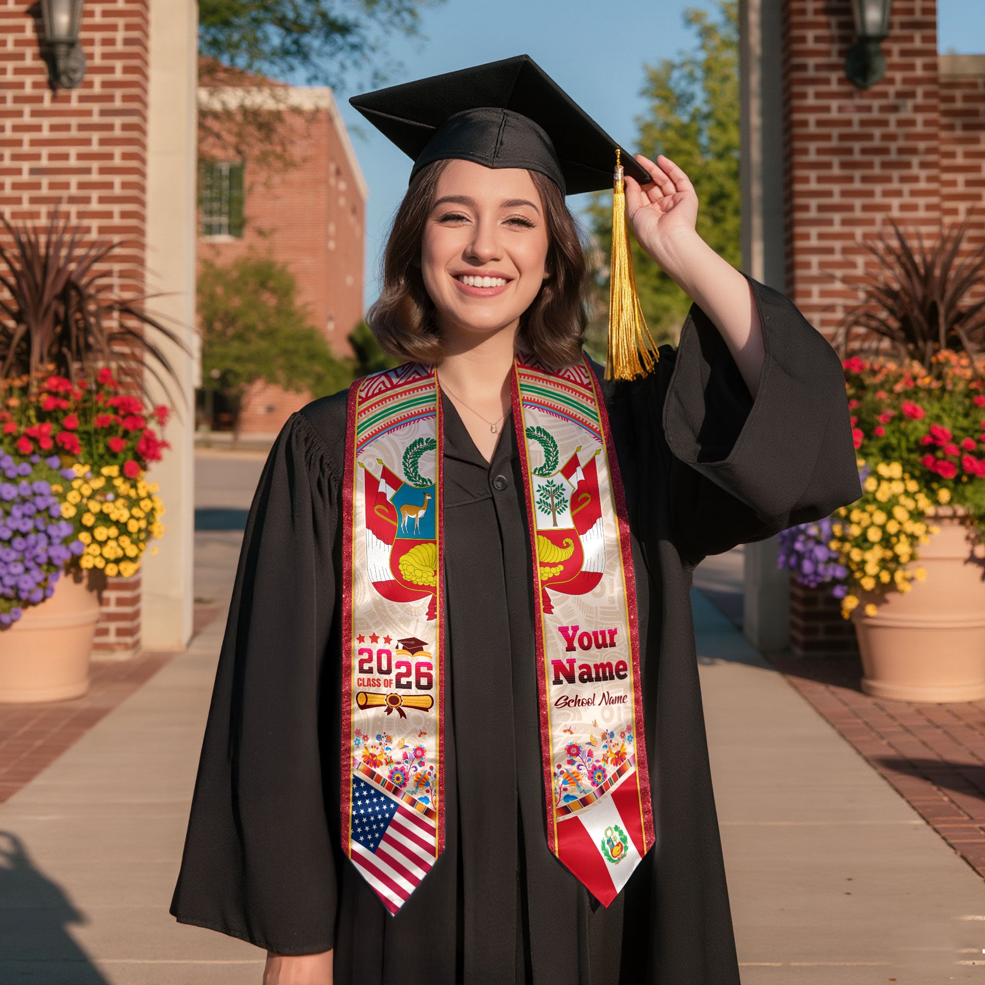 Peru Graduation Stole 2026, Peruvian Flag Sash, Tailored Detail for Class of 2026 Grads