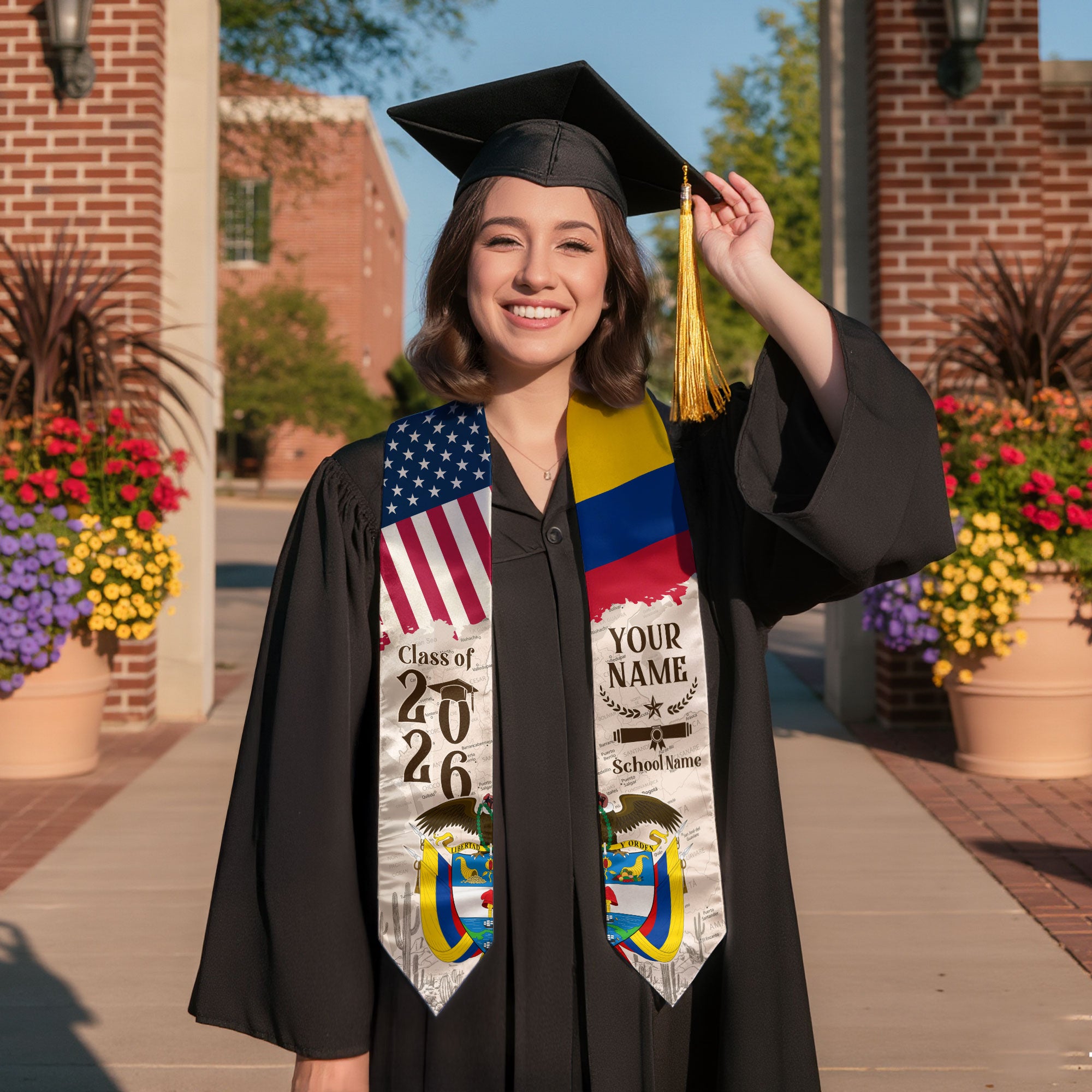 Colombian Flag Graduation Sash 2026, Colombia Graduation Stole, Custom Detail for Grads