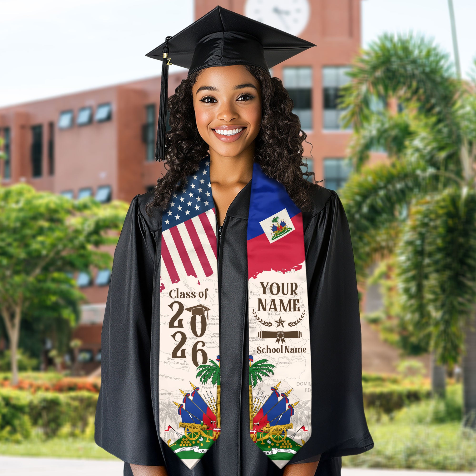 Haitian Flag Graduation Sash 2026, Haiti Graduation Stole, Custom Detail for Grads