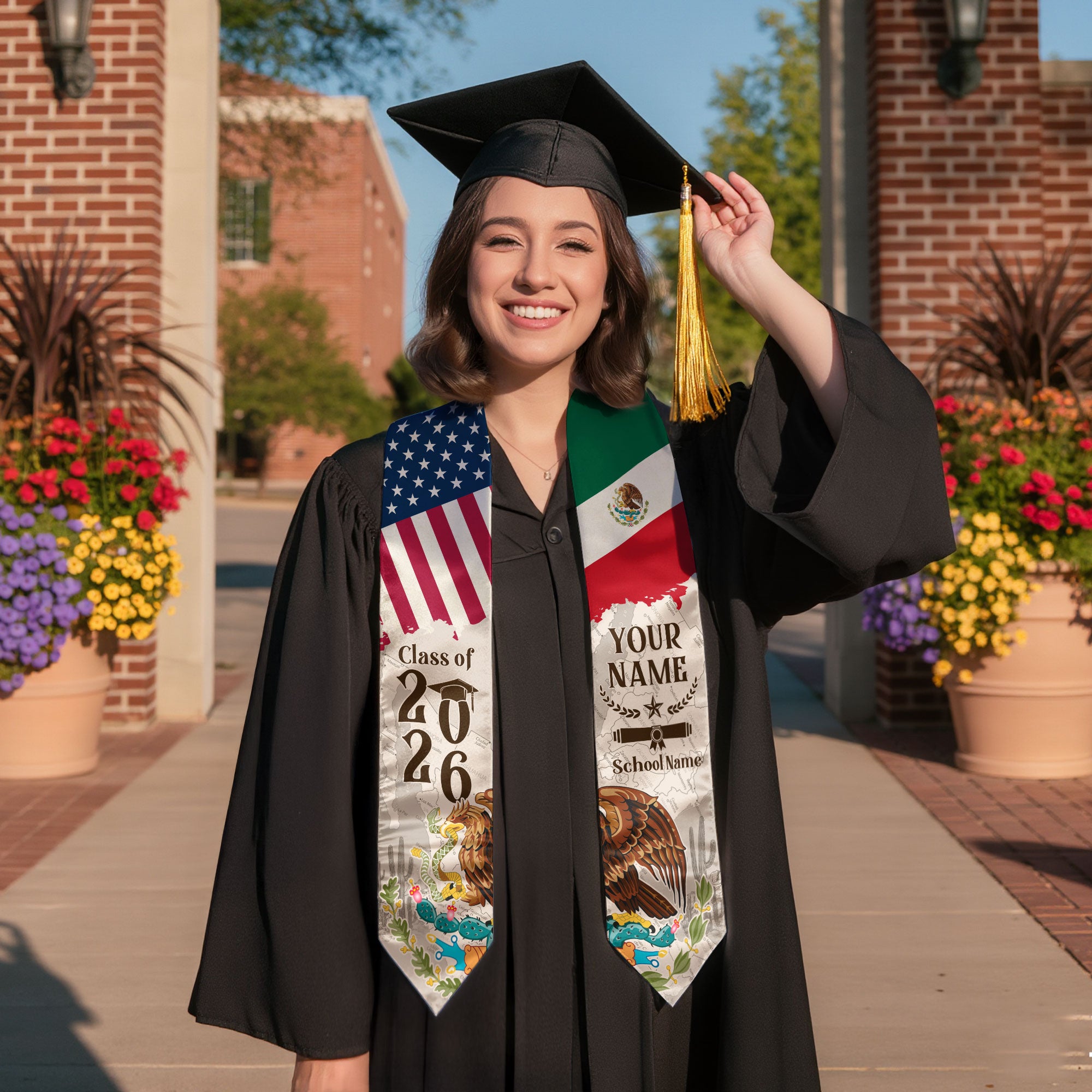 Mexican Flag Graduation Sash 2026, Mexico Graduation Stole, Custom Detail for Graduates