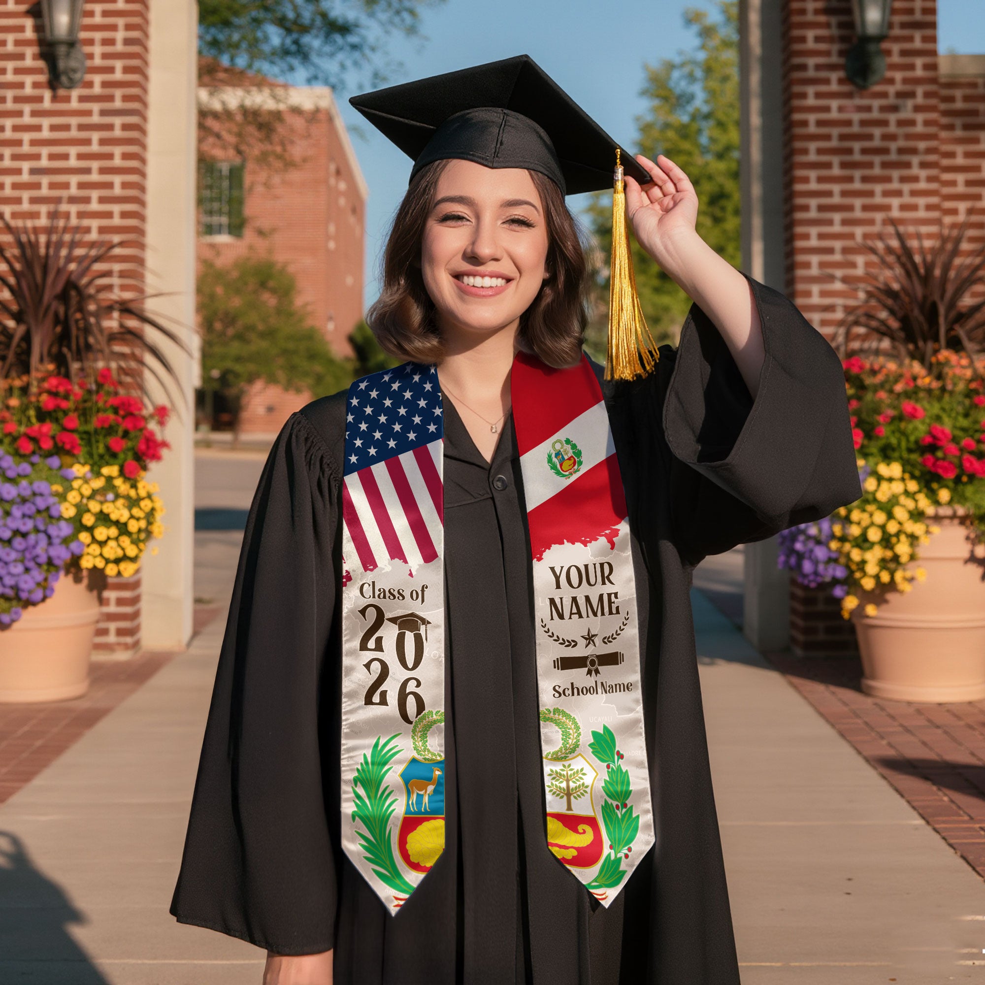 Peruvian Flag Graduation Sash 2026, Peru Graduation Stole, Custom Finish for 2026