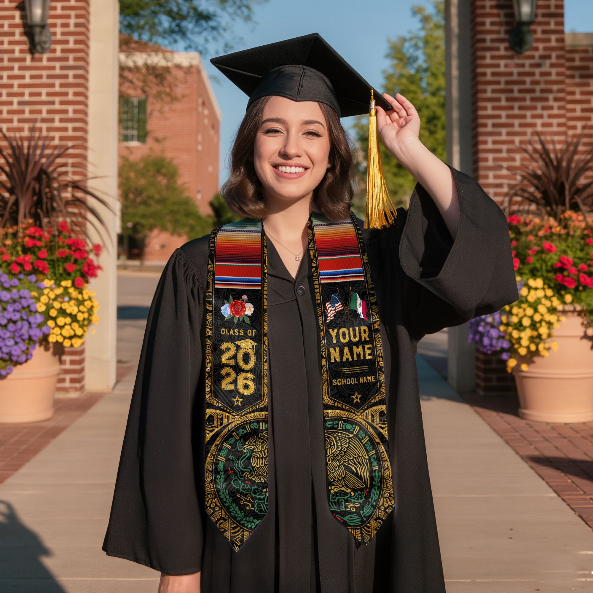 Mexico Graduation Sash 2026, Mexican Flag Graduation Stole, Custom Accent for 2026 Grads
