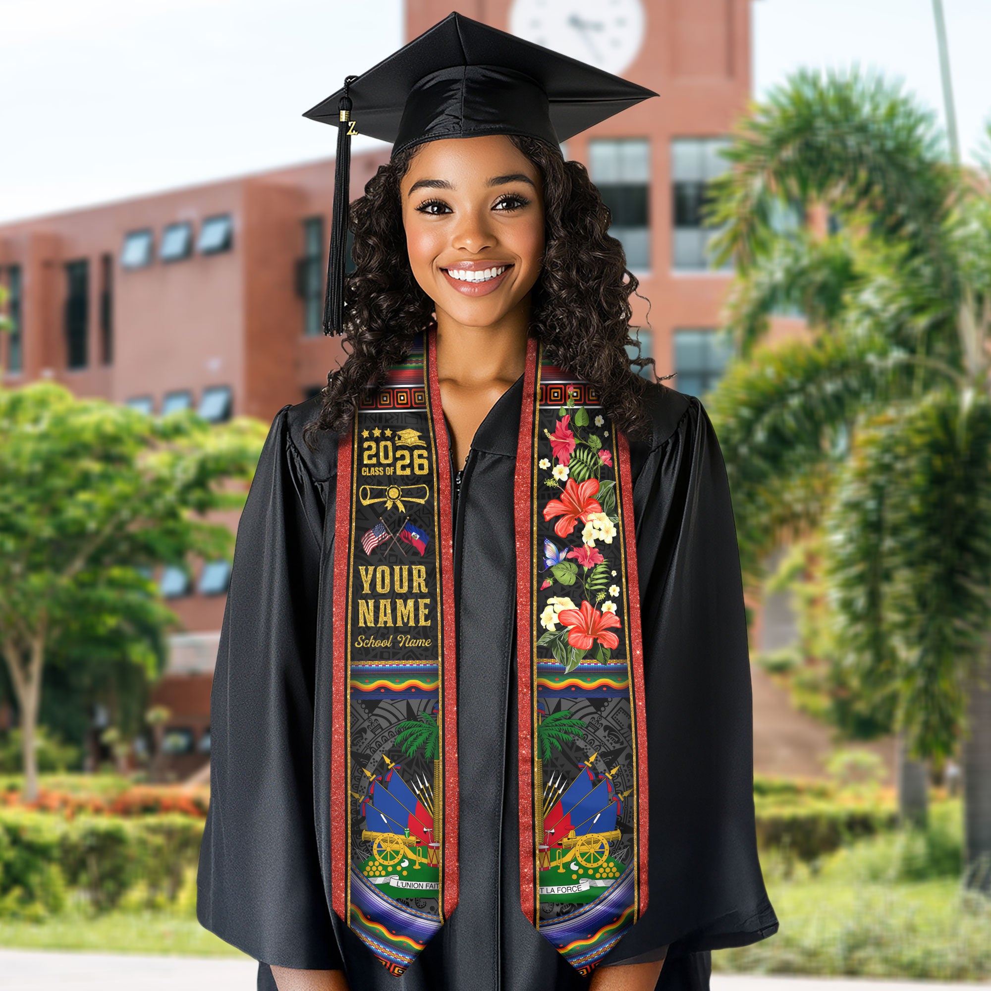 Haitian Flag Graduation Stole 2026, Haiti Stole Sash, Custom Finish for Graduates
