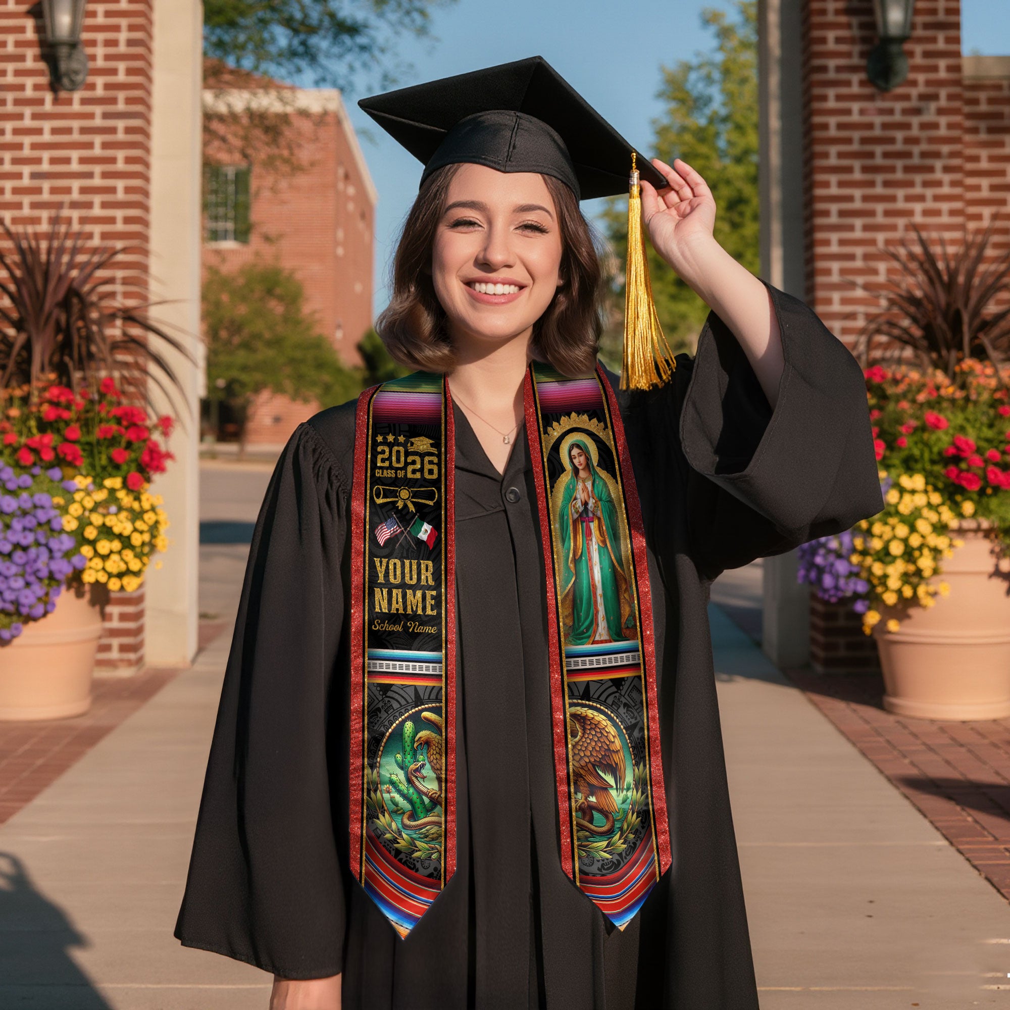 Mexican Flag Graduation Stole 2026, Mexico Stole Sash, Custom Finish for Graduates 2026