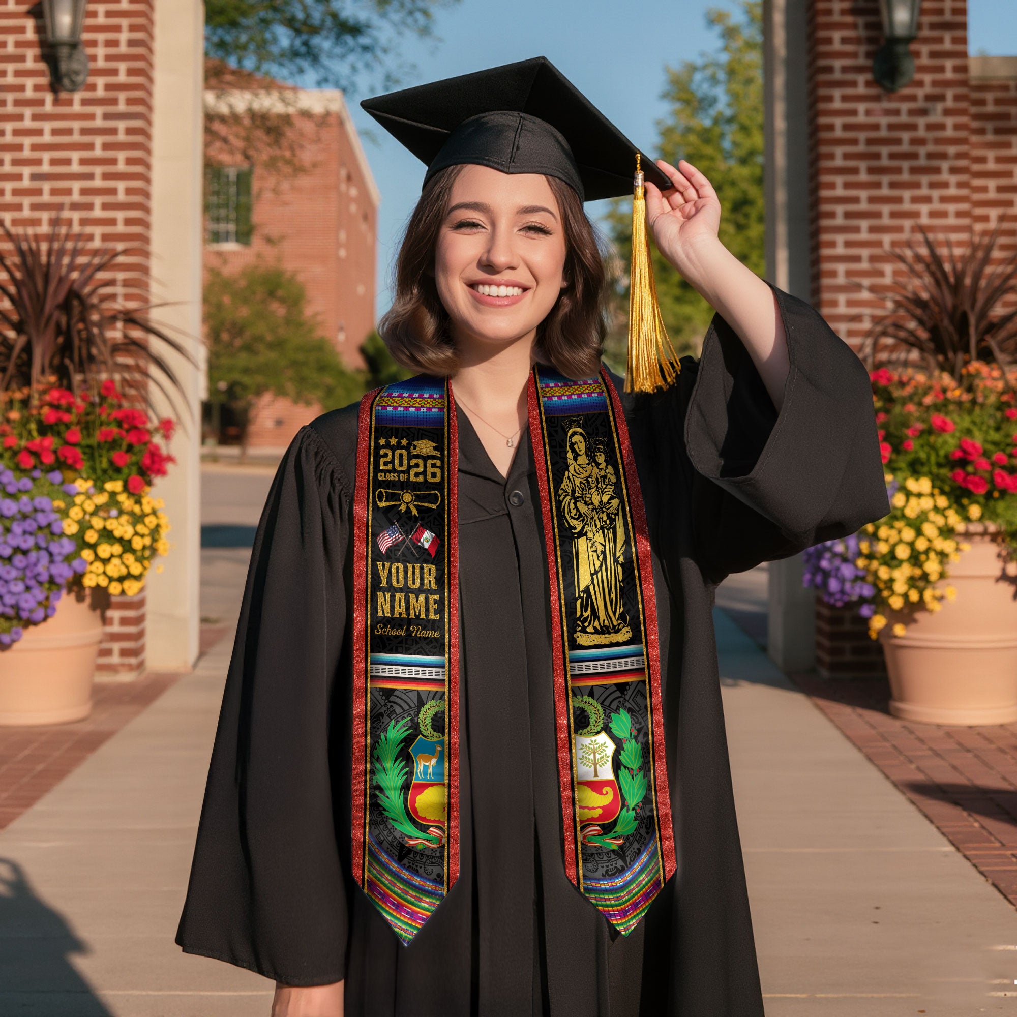 Peru Flag Graduation Stole 2026, Peruvian Grad Sash, Bespoke Touch Graduation Accessory