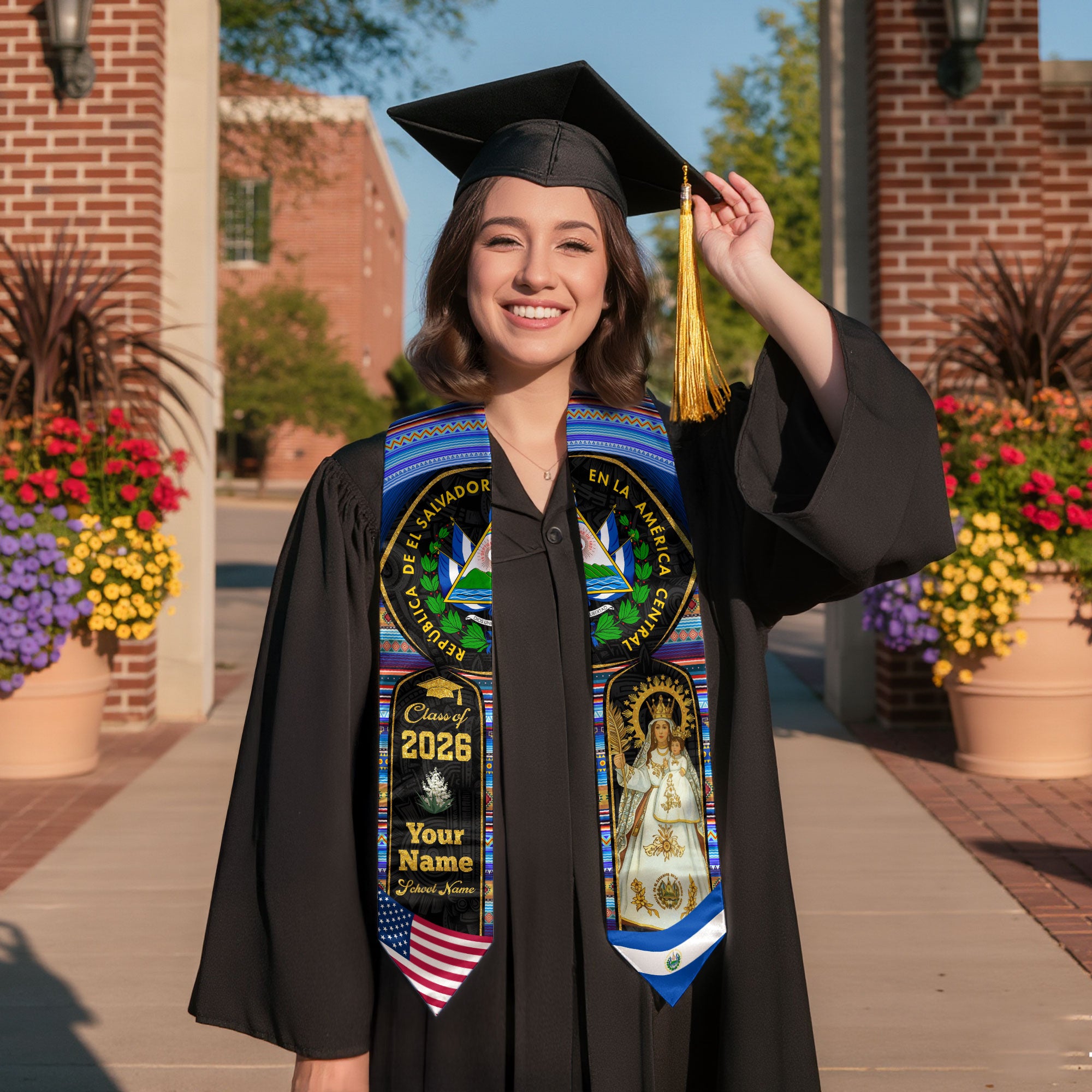 El Salvador Graduation Stole 2026, Salvadoran Flag Sash, Custom-Ready Style for 2026