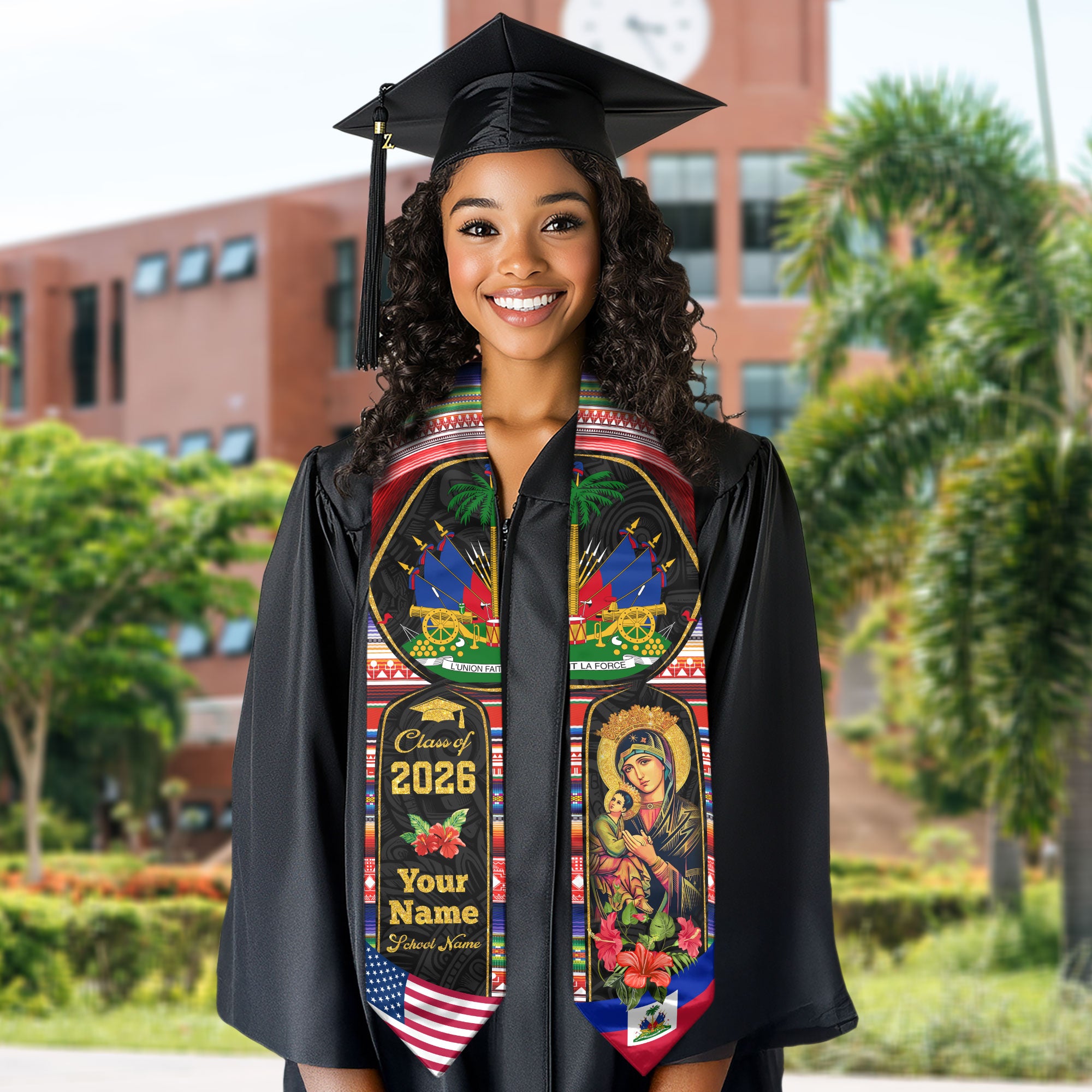 Haitian Graduation Stole 2026, Haiti Flag Sash, Custom Detail Choice for Class of 2026