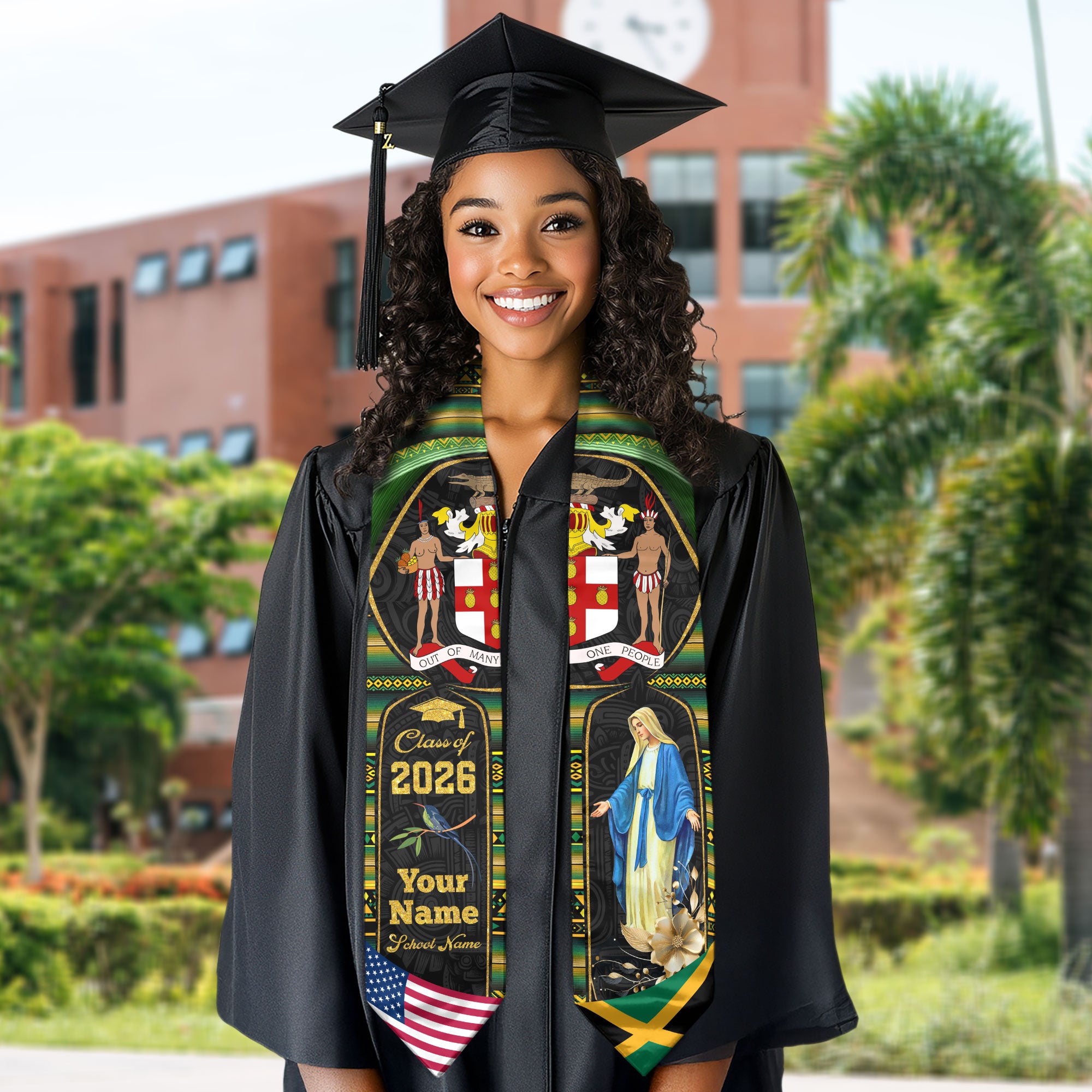 Jamaican Flag Graduation Stole 2026, Jamaica Sash Stole, Personalize for Grads 2026