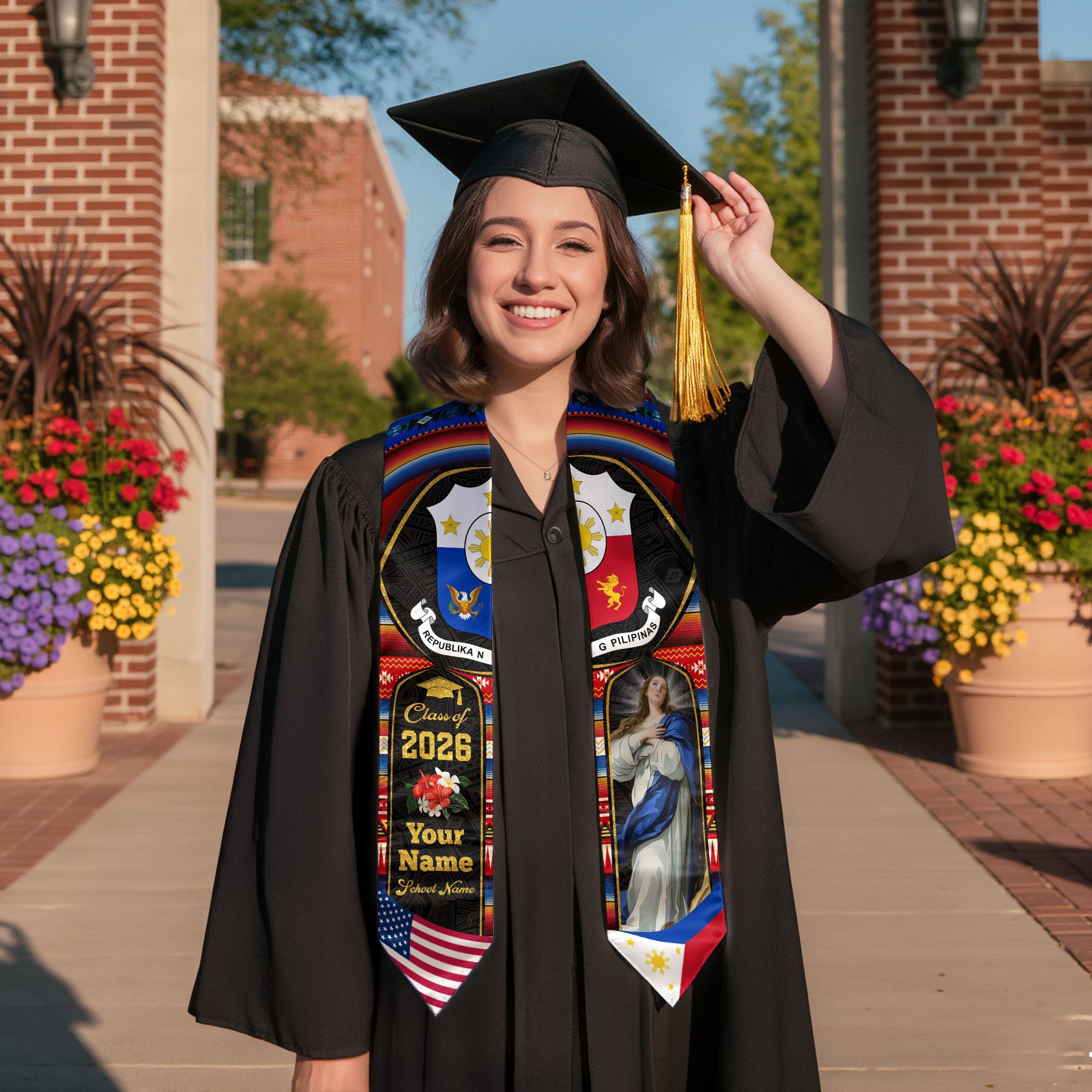 Filipino Flag Graduation Sash 2026, Philippines Graduation Stole, Bespoke Touch for Grads