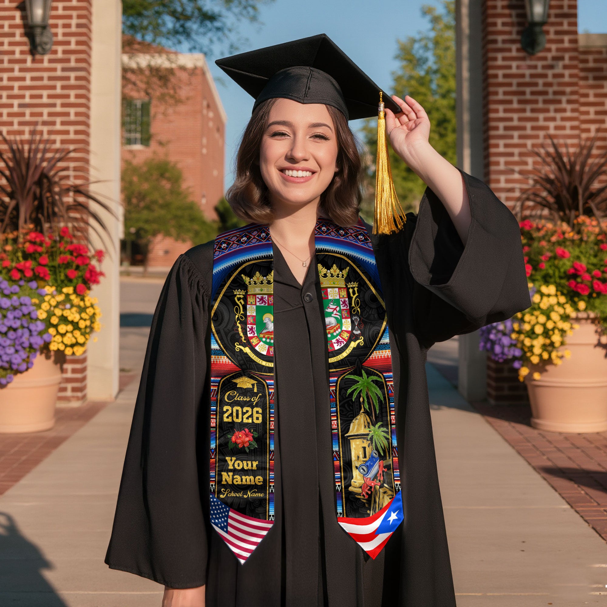 Puerto Rico Graduation Stole 2026, Puerto Rican Flag Sash, Custom-Ready Style for 2026