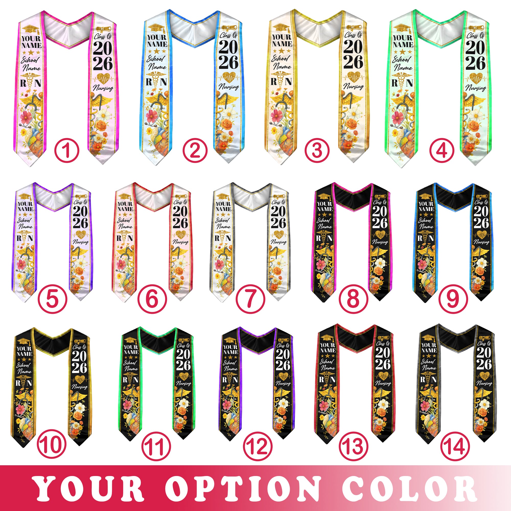 2026 Nursing Graduation Sash, Custom RN Nurse Stole, BSN Style for Class of 2026
