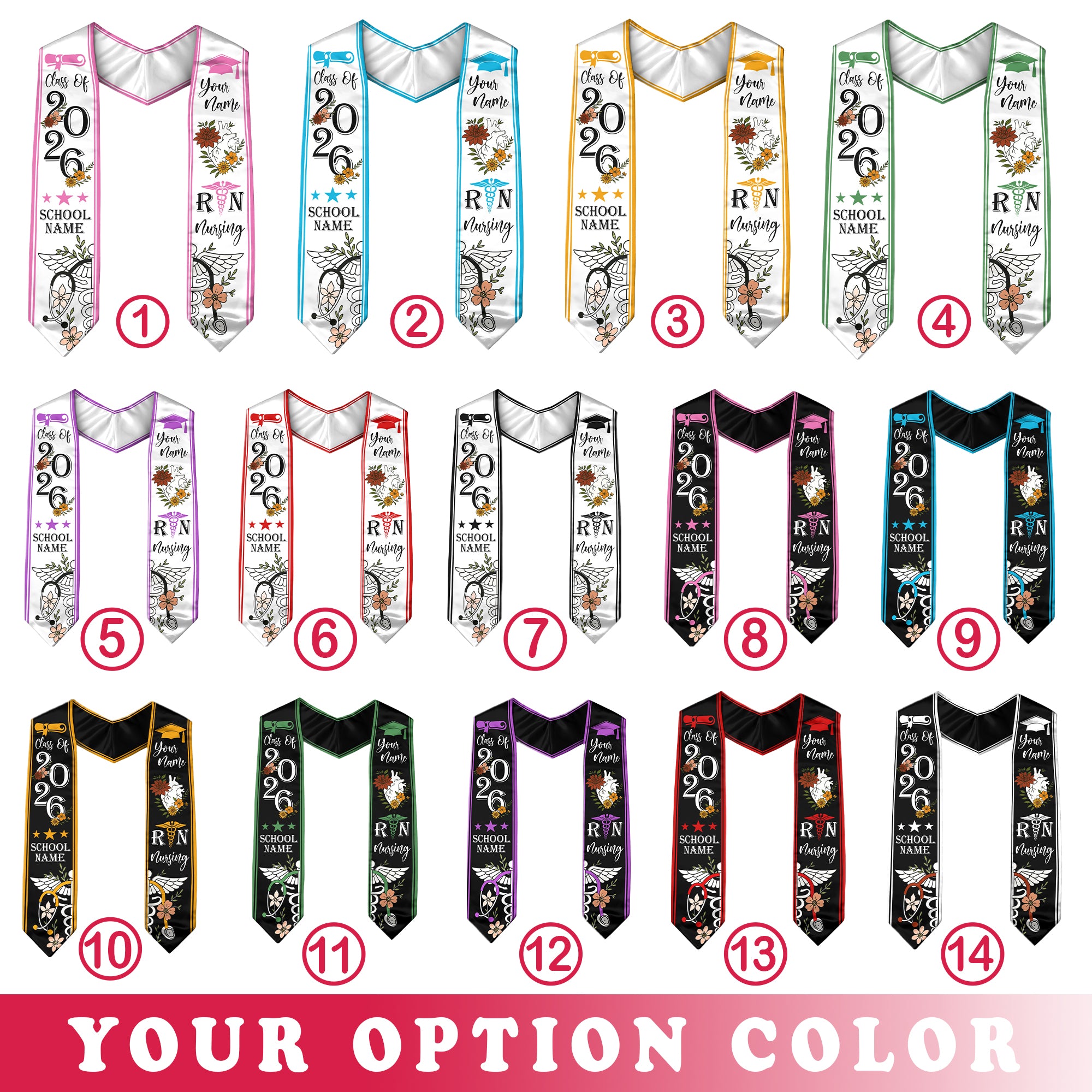 RN Nurse Graduation Sash 2026, Custom Nursing Stole, BSN Stole for Class of 2026