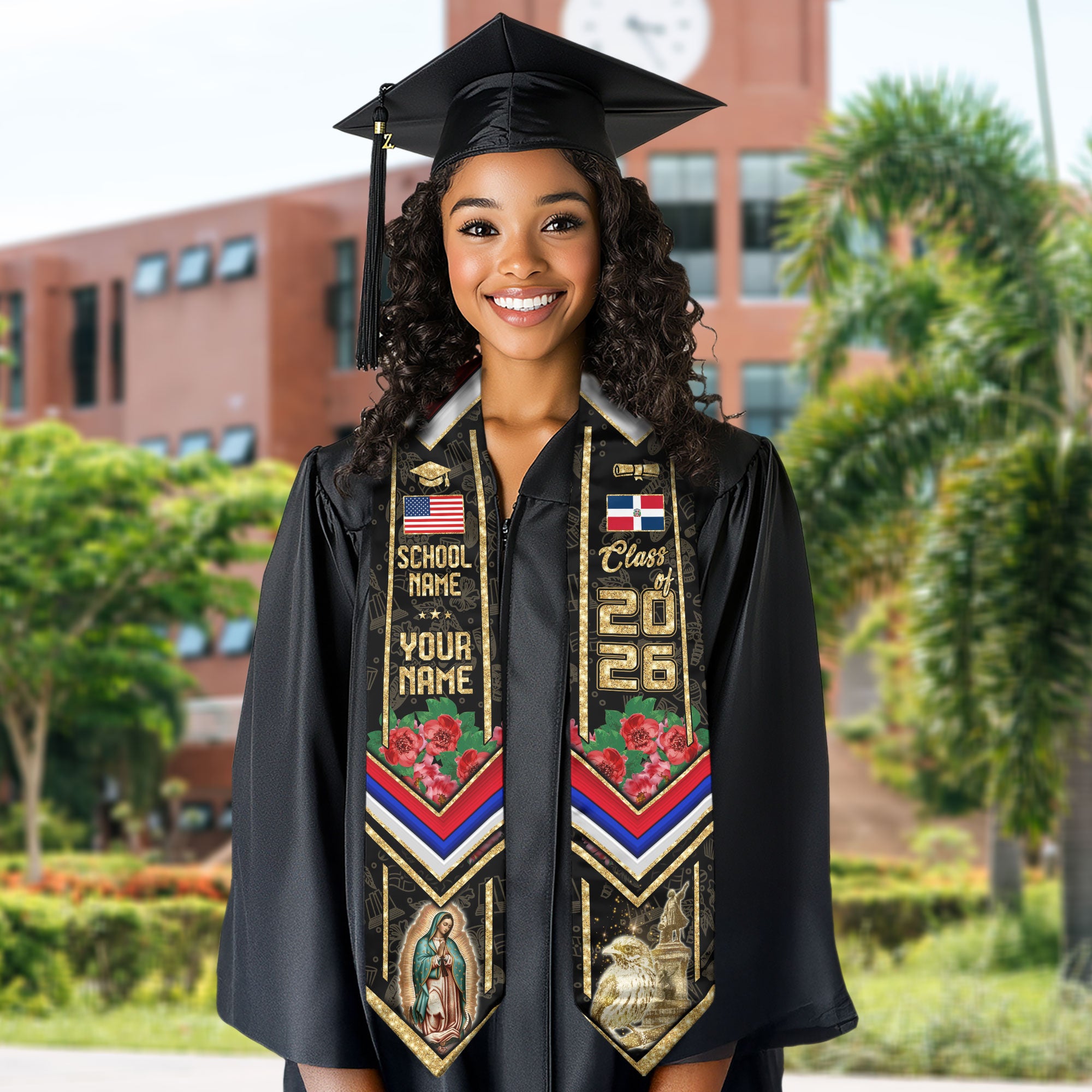 Dominican Graduation Stole 2026, Dominican Flag Sash, Tailored Detail for Class of 2026