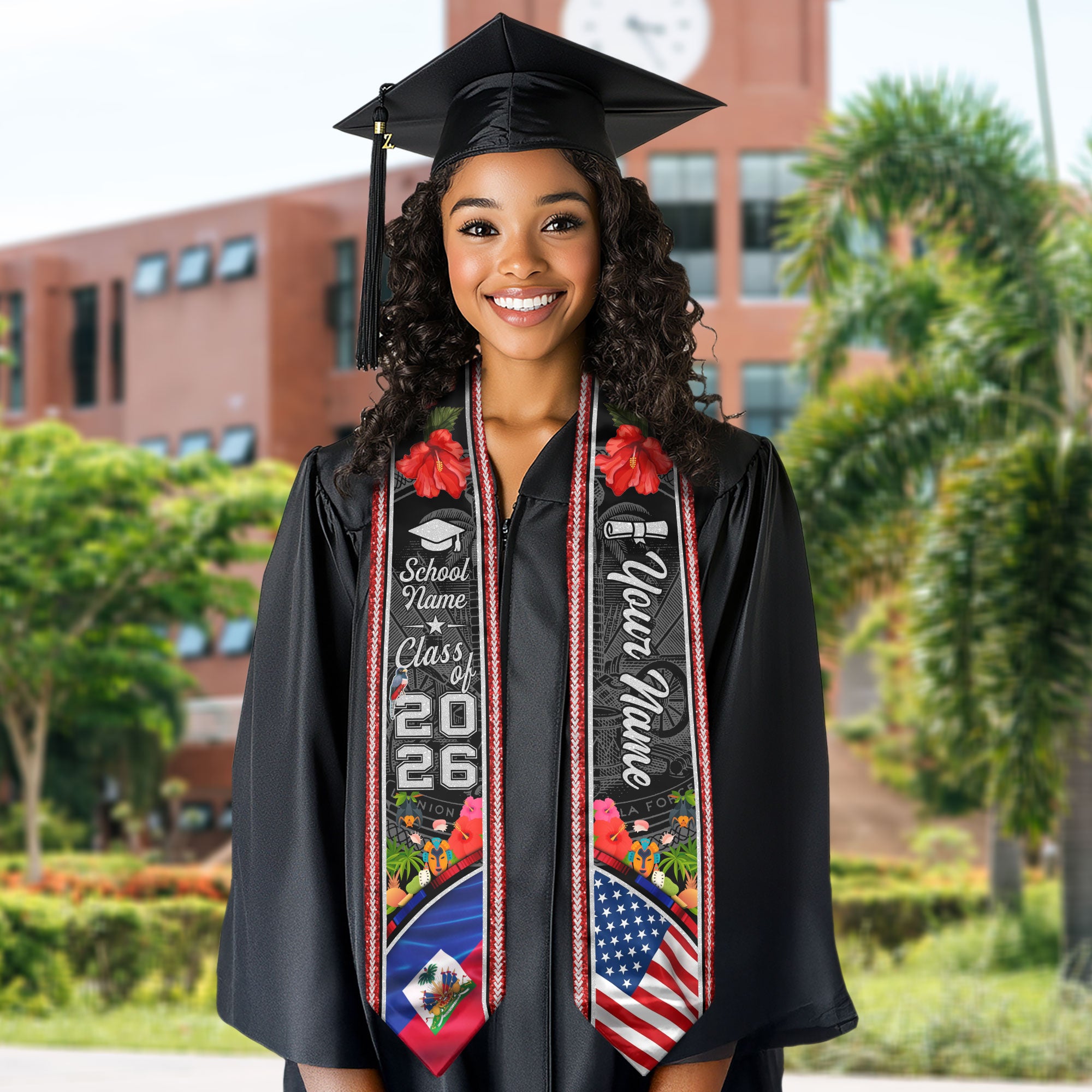 Haiti Flag Graduation Stole 2026, Haitian Grad Sash, Signature Detail for Class of 2026
