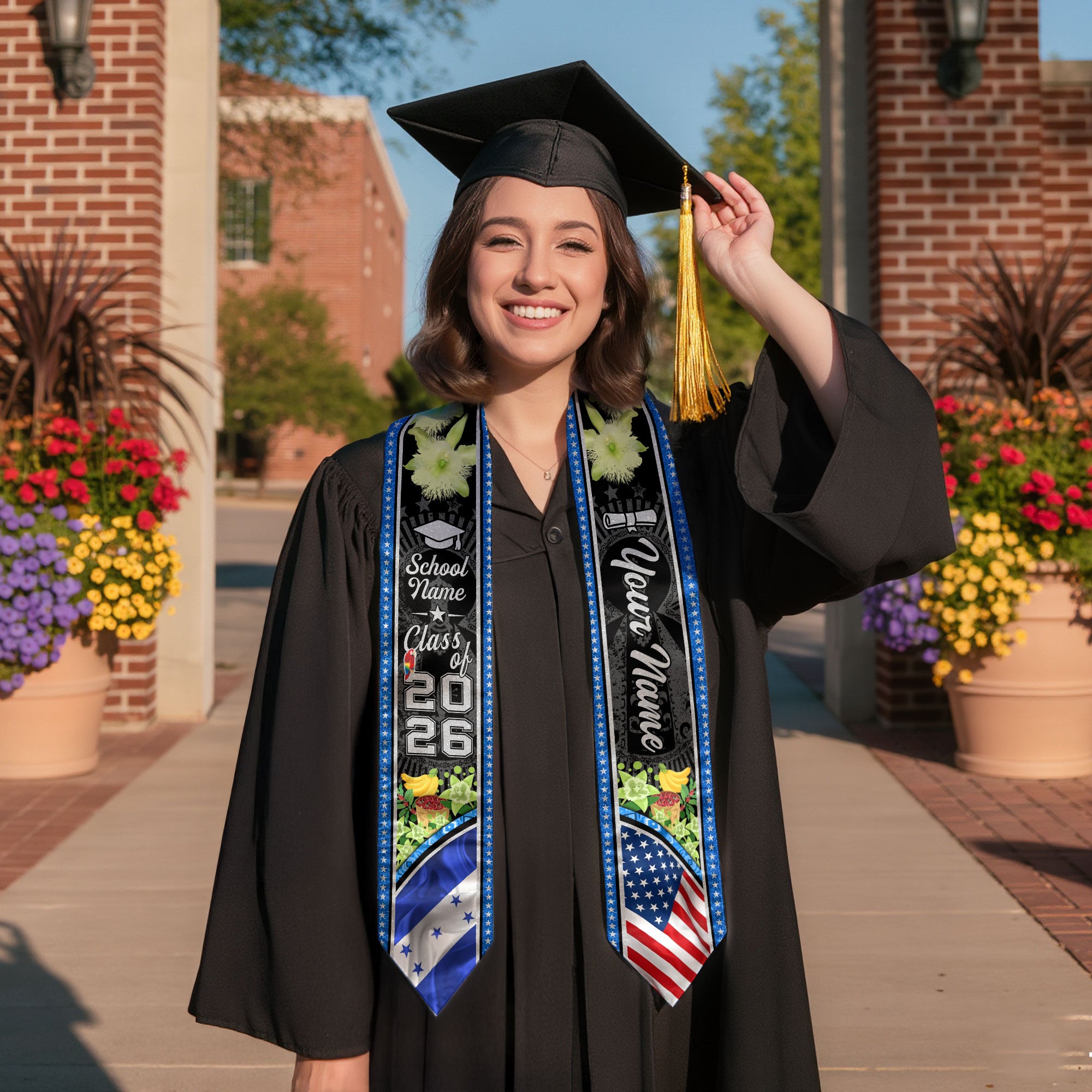 Honduras Graduation Sash 2026, Honduran Flag Stole, Signature Finish for Graduates