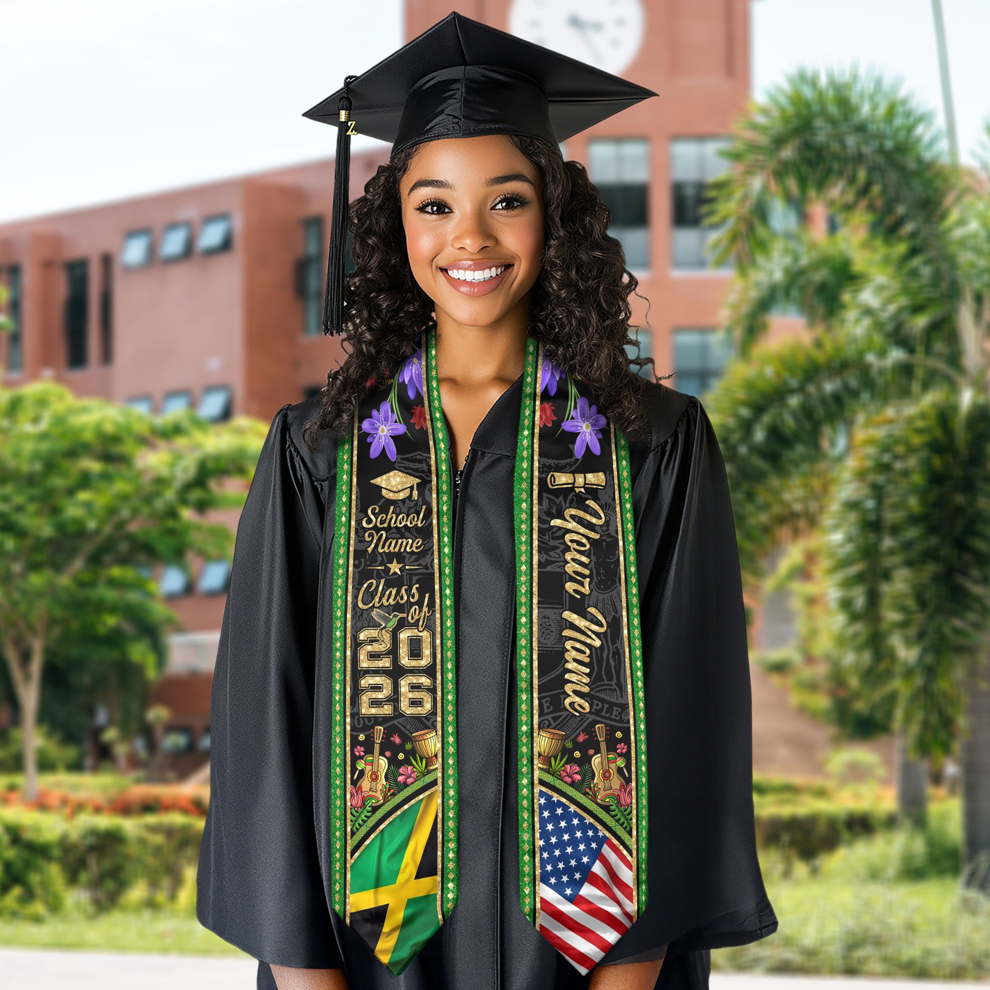 Jamaica Graduation Sash 2026, Jamaican Flag Stole, Signature Finish for Graduates
