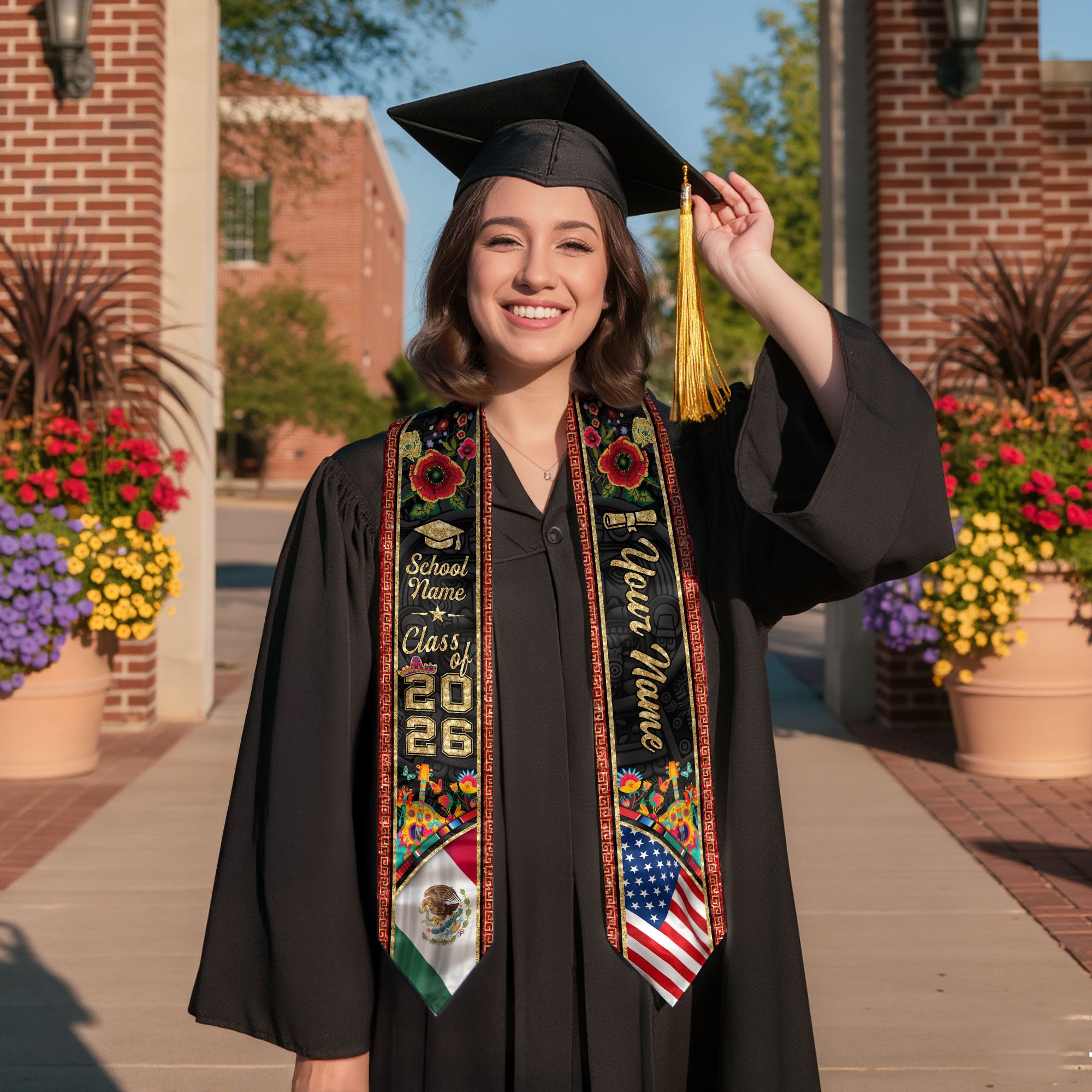 Mexican American Flag Graduation Sash 2026, Mexican Stole, Mexico Graduation Stole, Mexican Stole