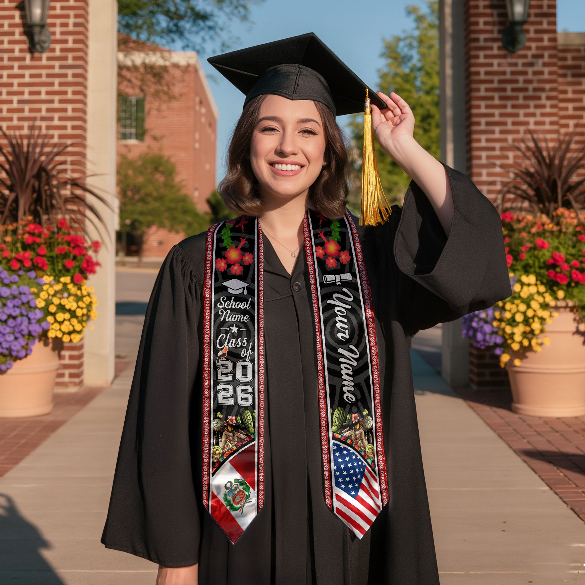 Peru Graduation Sash 2026, Peruvian Flag Stole, Signature Finish for 2026 Graduates